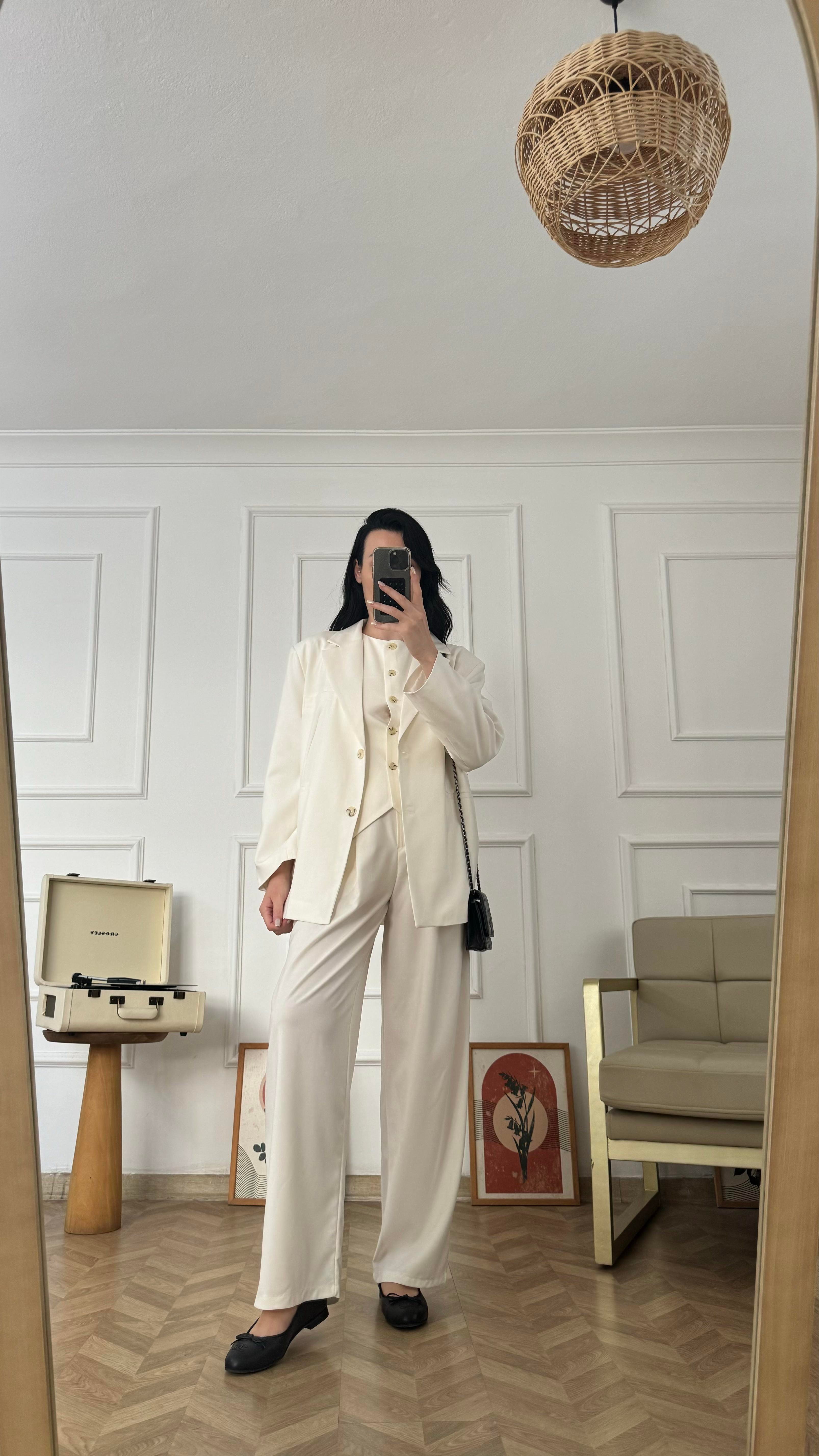 Ekru Oversize Blazer Ceket