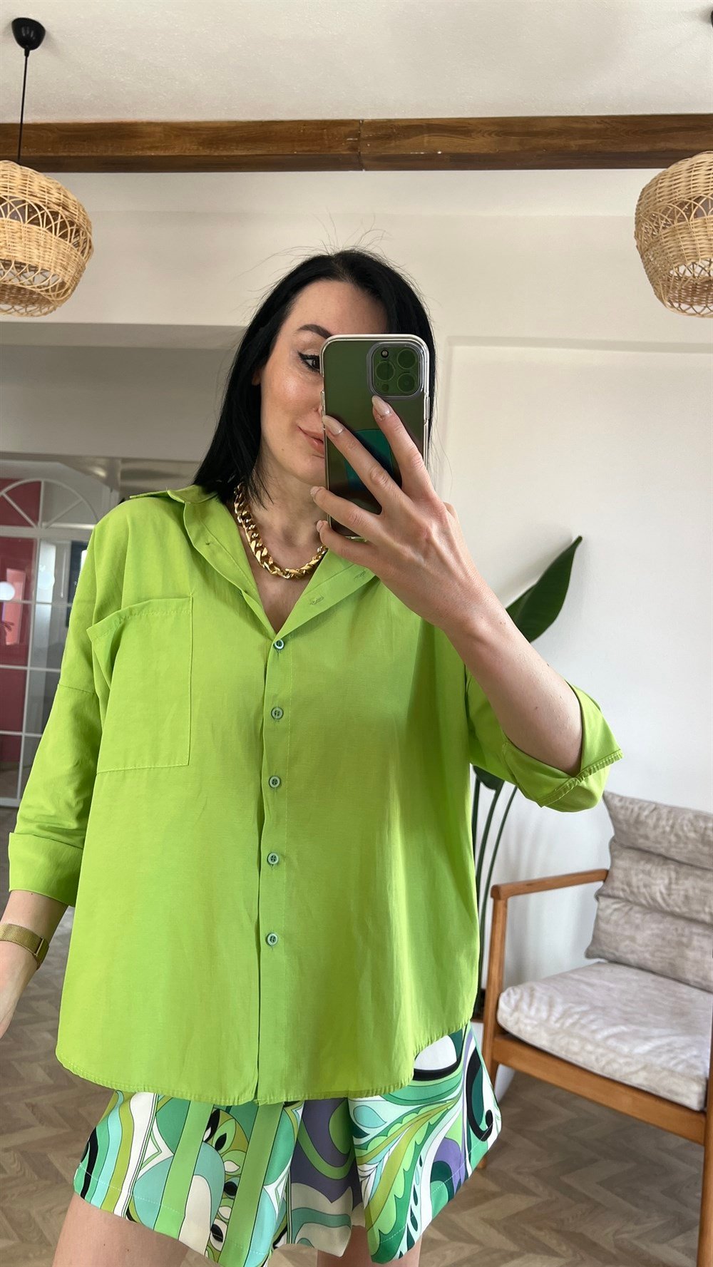 Fıstık Yeşili Poplin Gömlek
