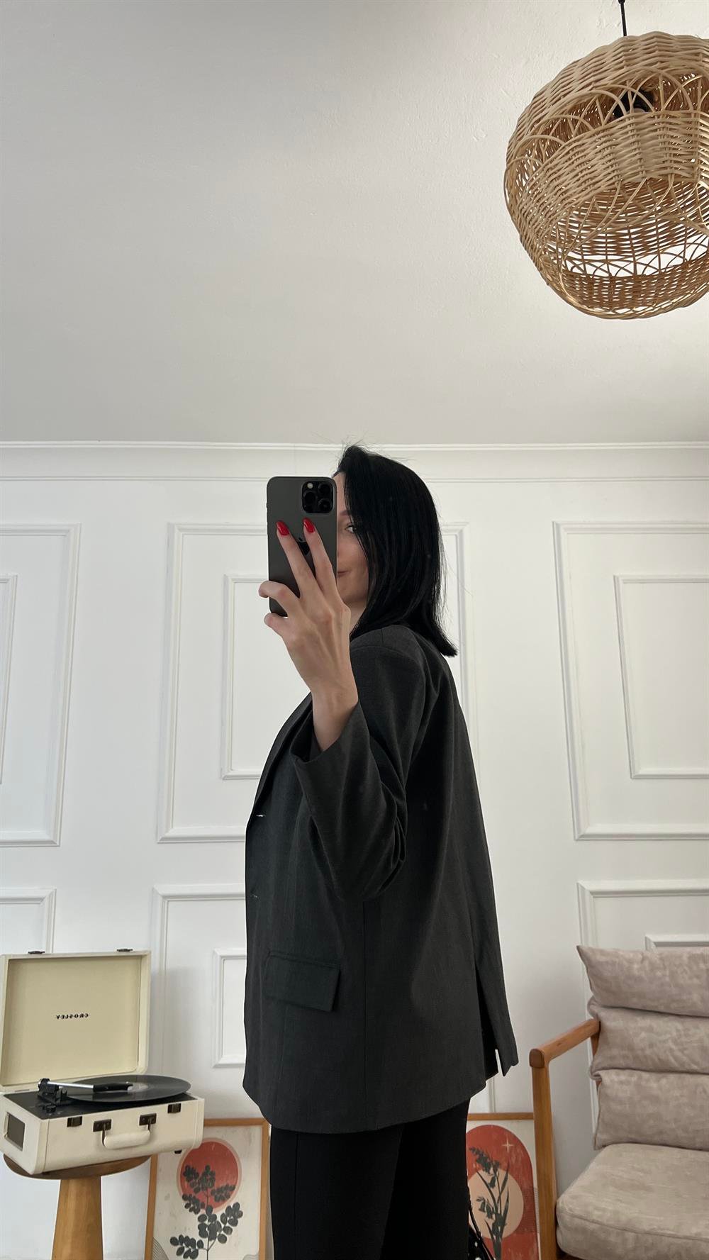 Füme Oversize Blazer Ceket