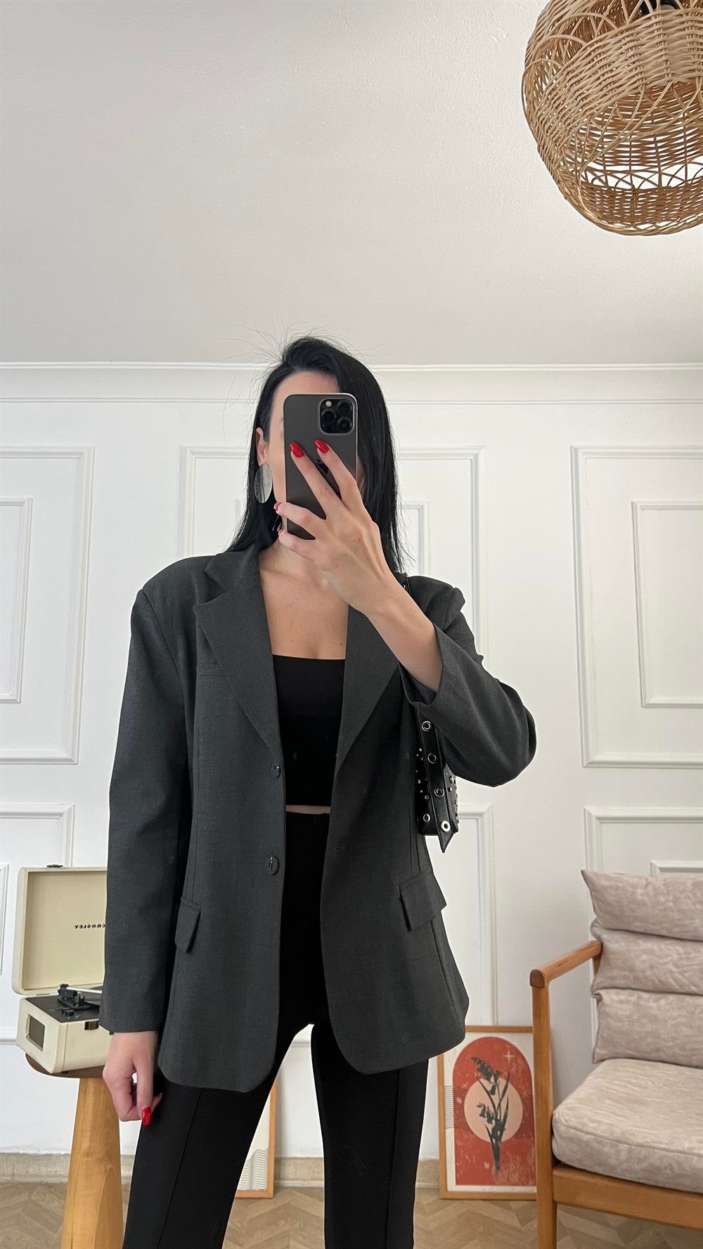 Füme Oversize Blazer Ceket