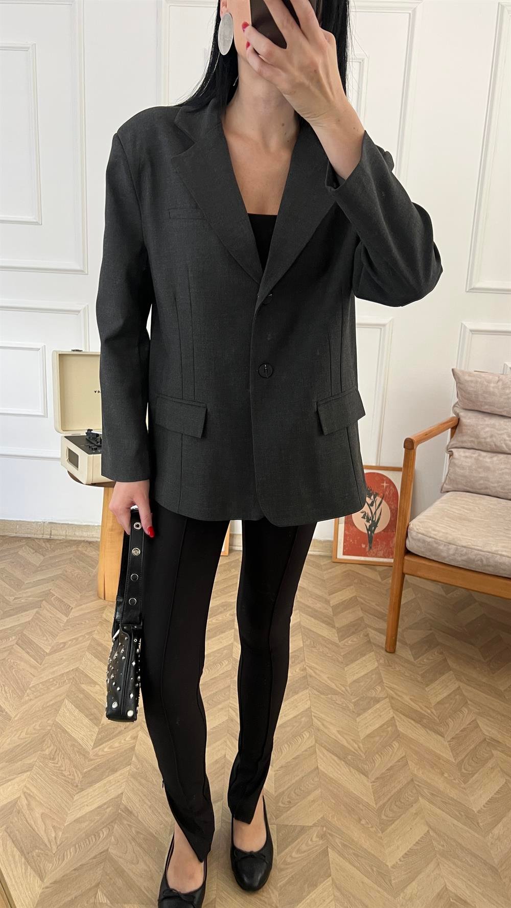 Füme Oversize Blazer Ceket