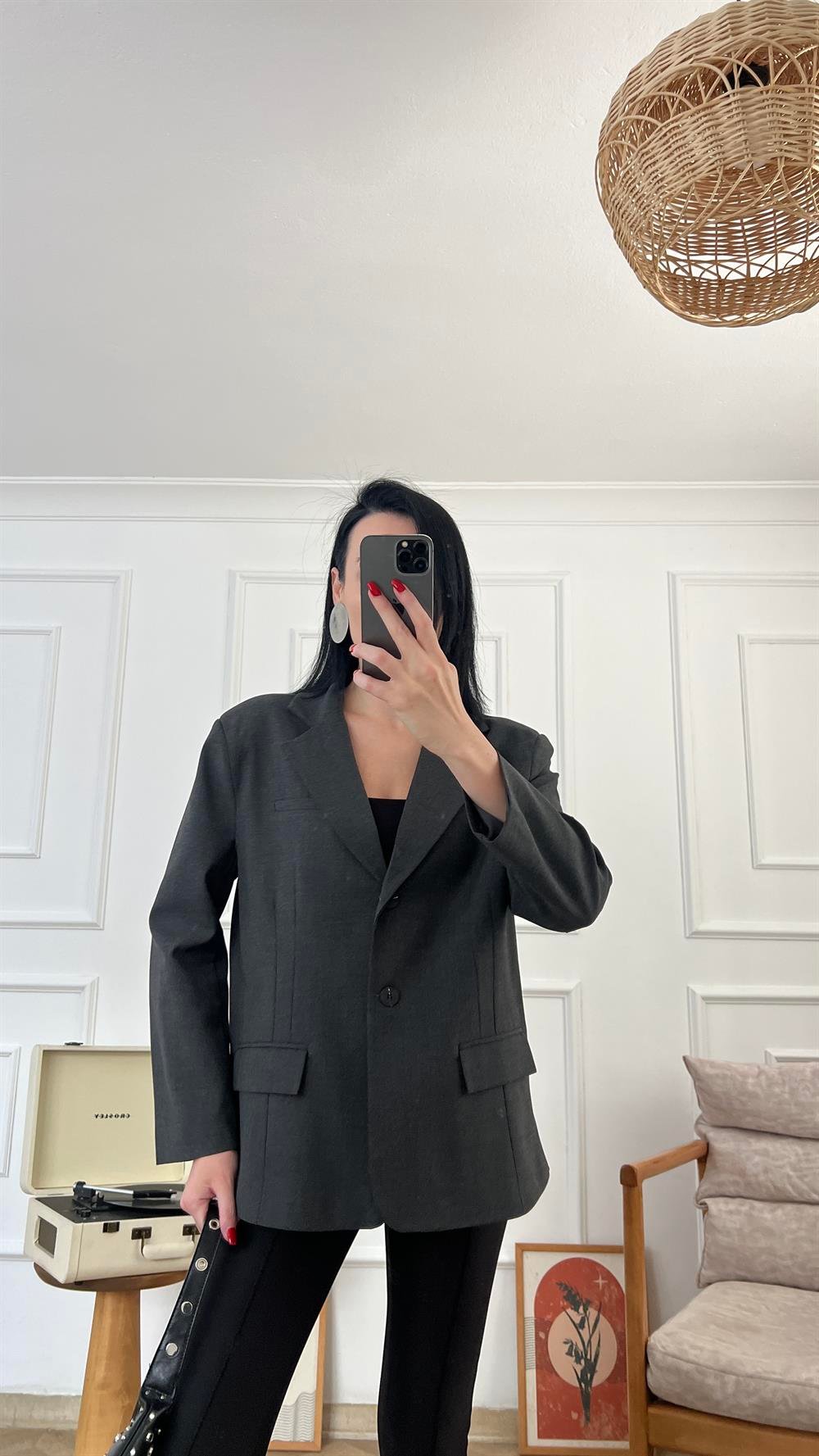 Füme Oversize Blazer Ceket