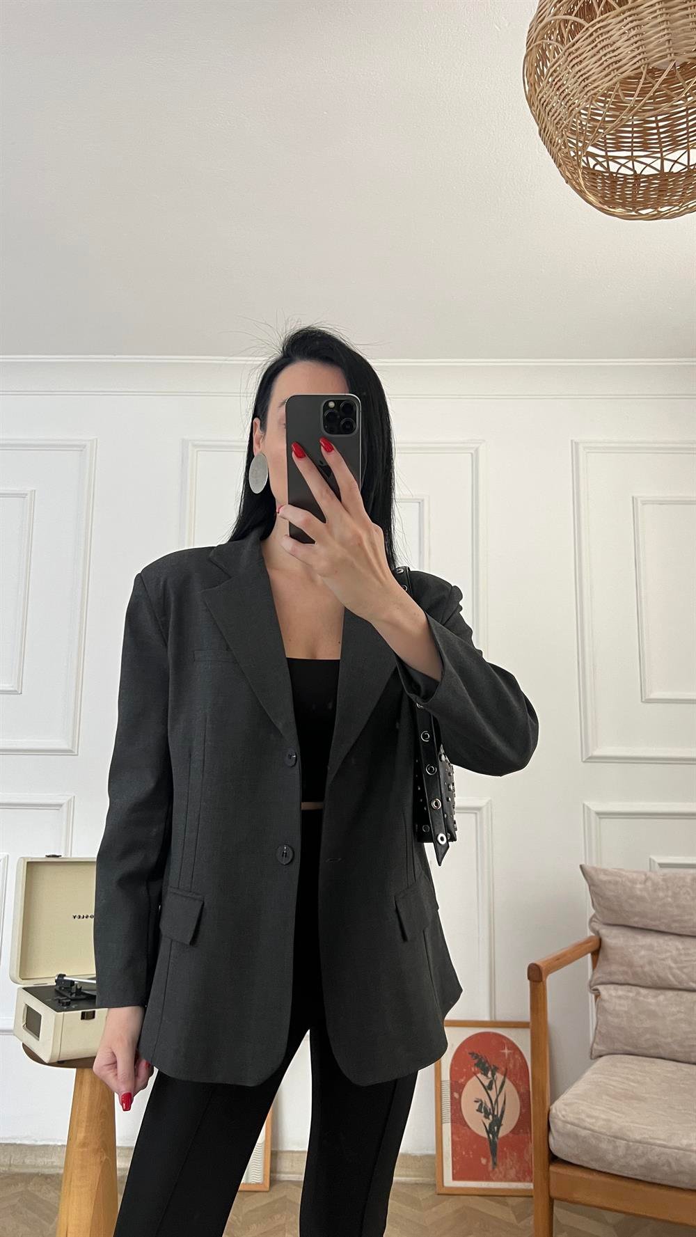 Füme Oversize Blazer Ceket