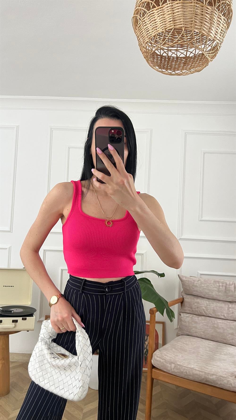 Fuşya Kalın Askılı Crop