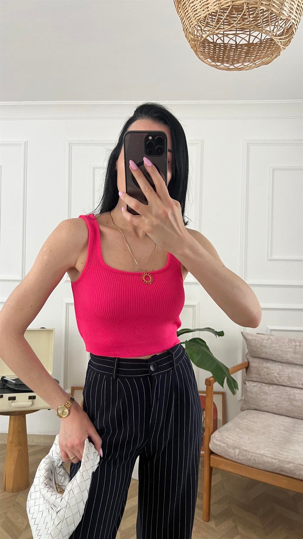 Fuşya Kalın Askılı Crop