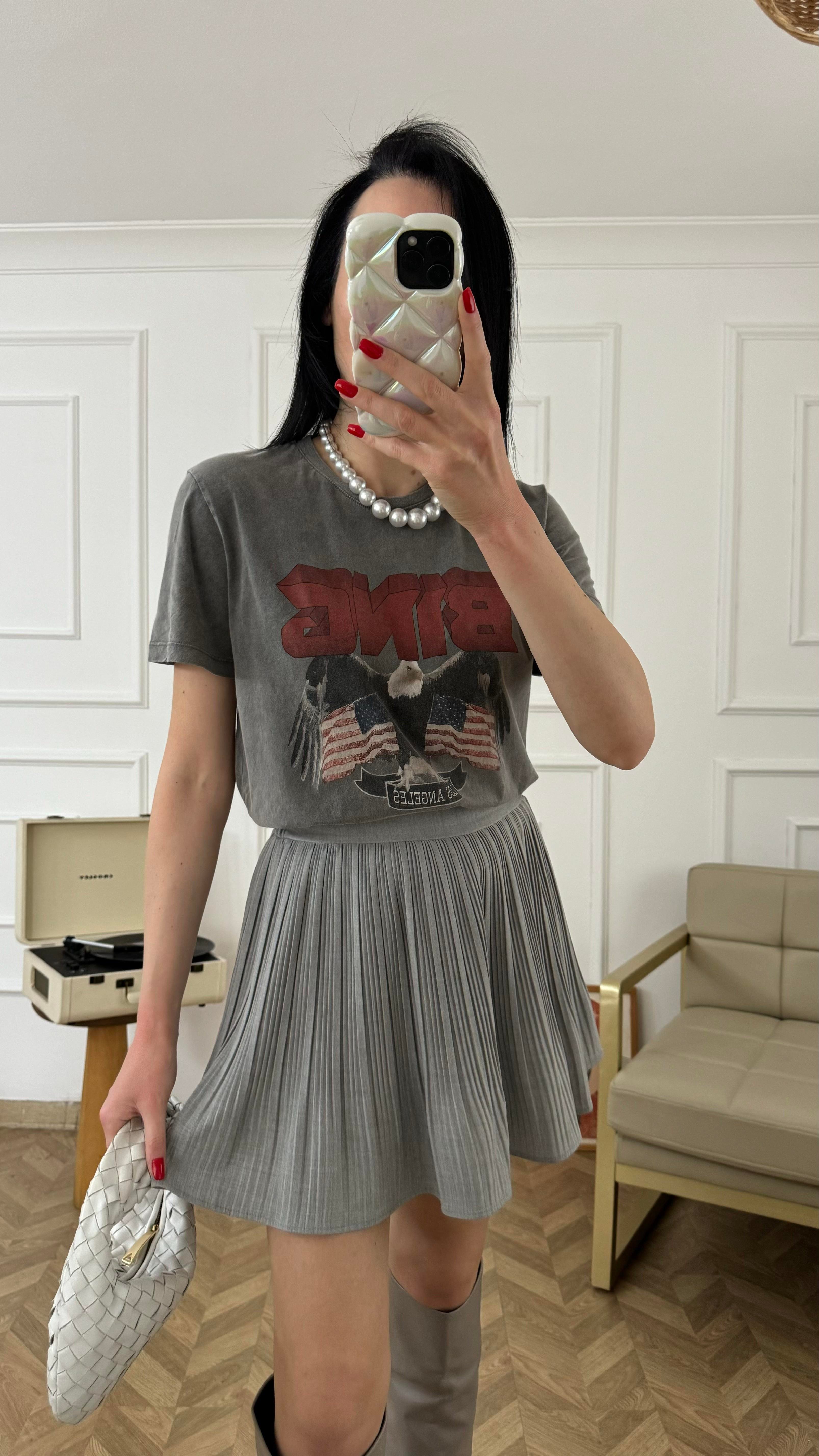 Gri Yıkamalı Baskılı Tshirt