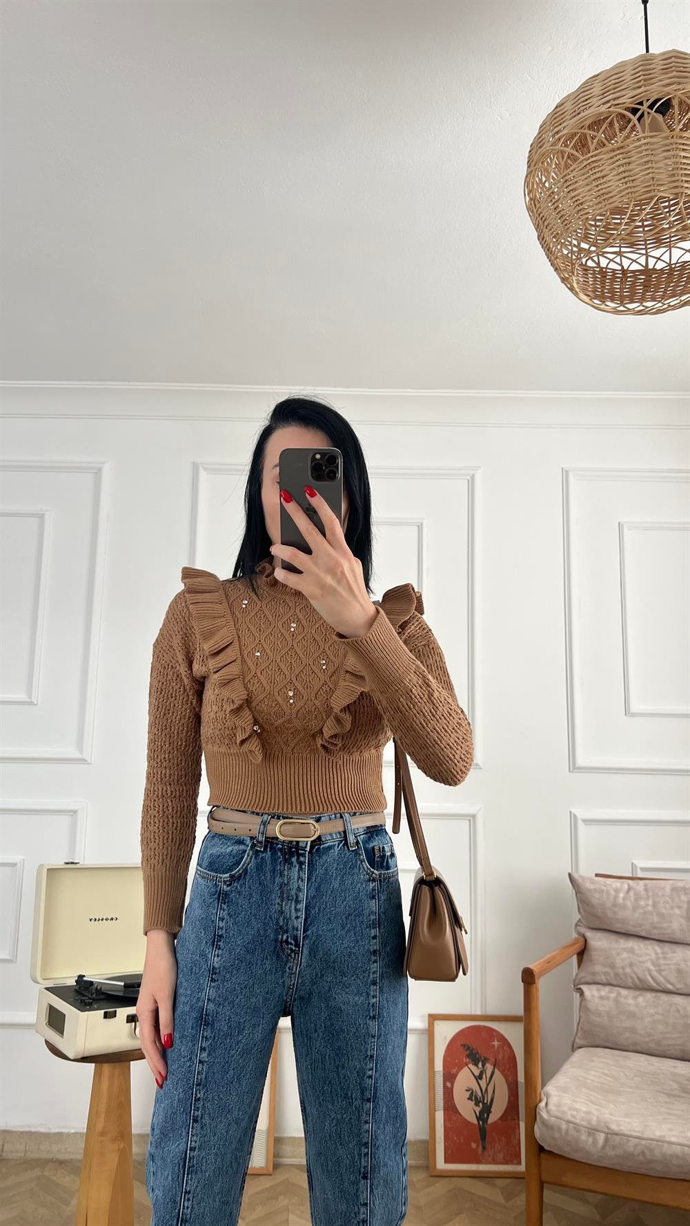 Koyu Kar Yıkama Parçalı Mom Fit Jean