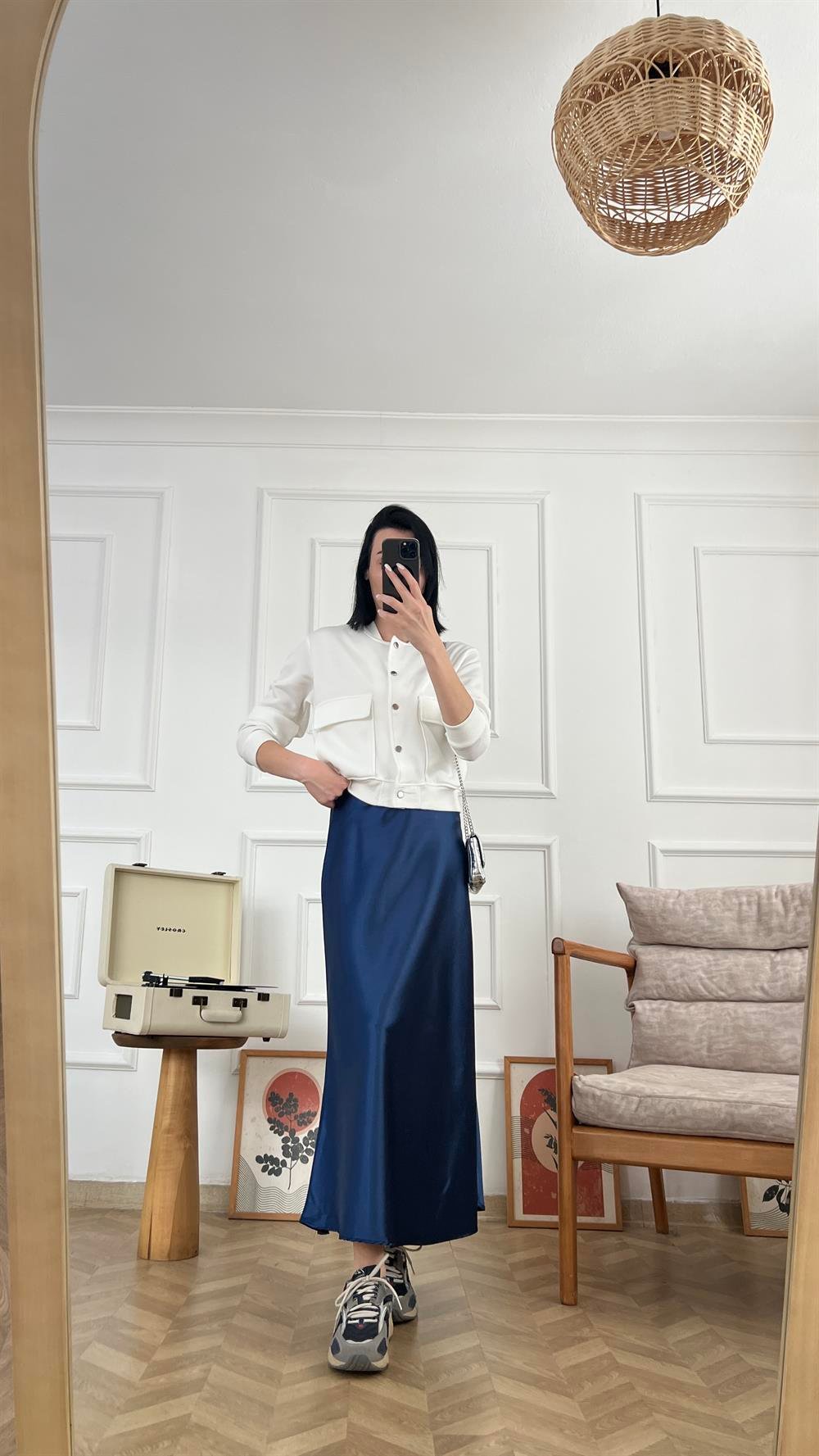 Lacivert Maxi Boy Saten Etek