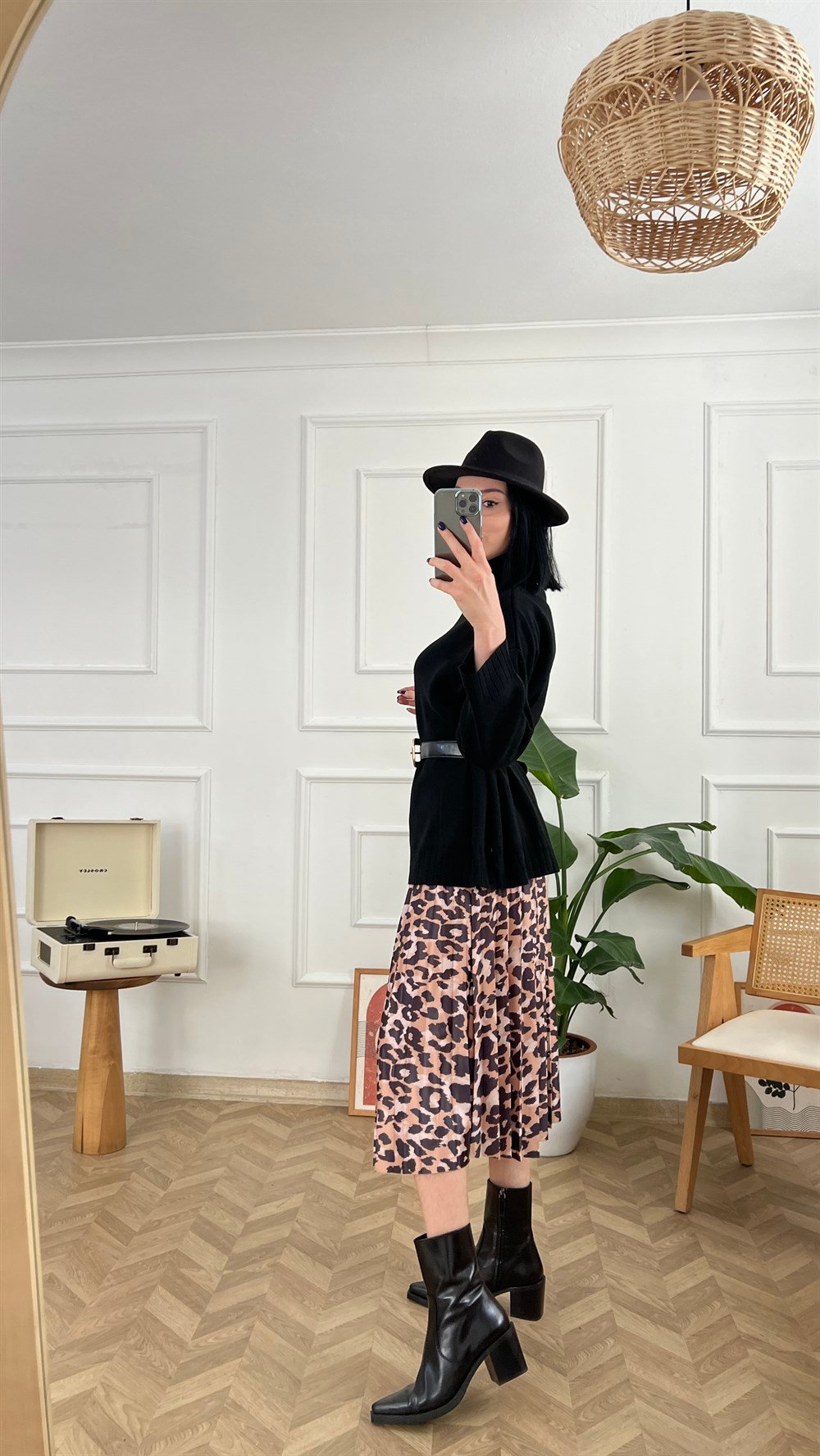 Leopar Desen Pileli Etek