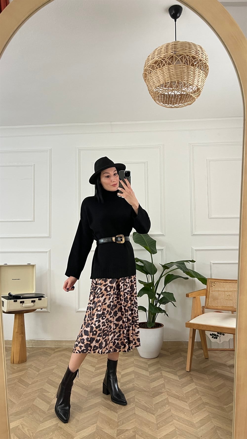 Leopar Desen Pileli Etek