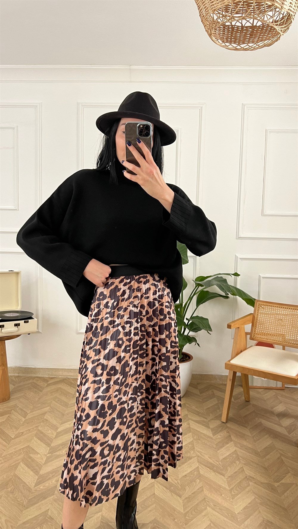 Leopar Desen Pileli Etek