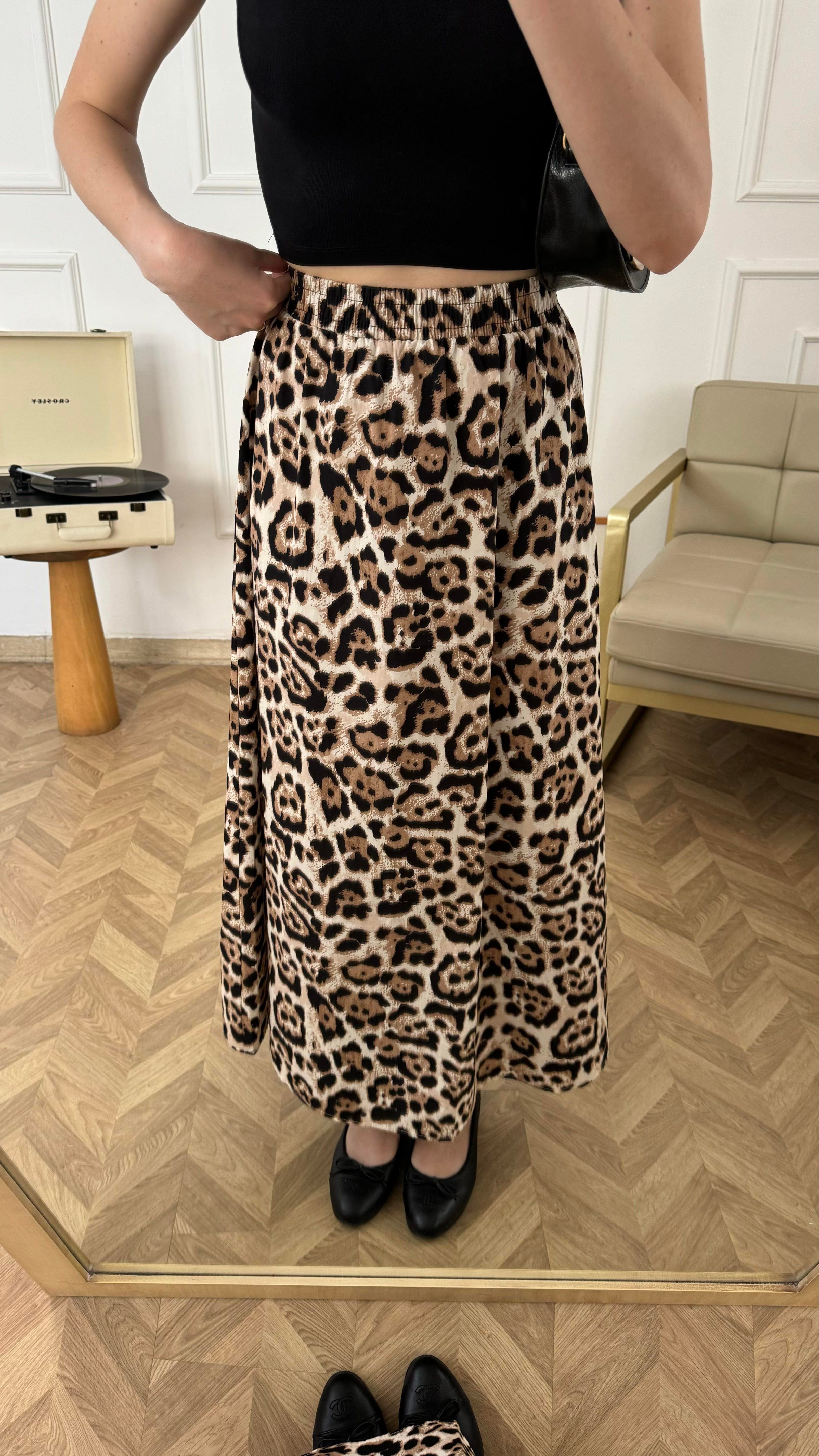Leopar Desen Poplin Etek