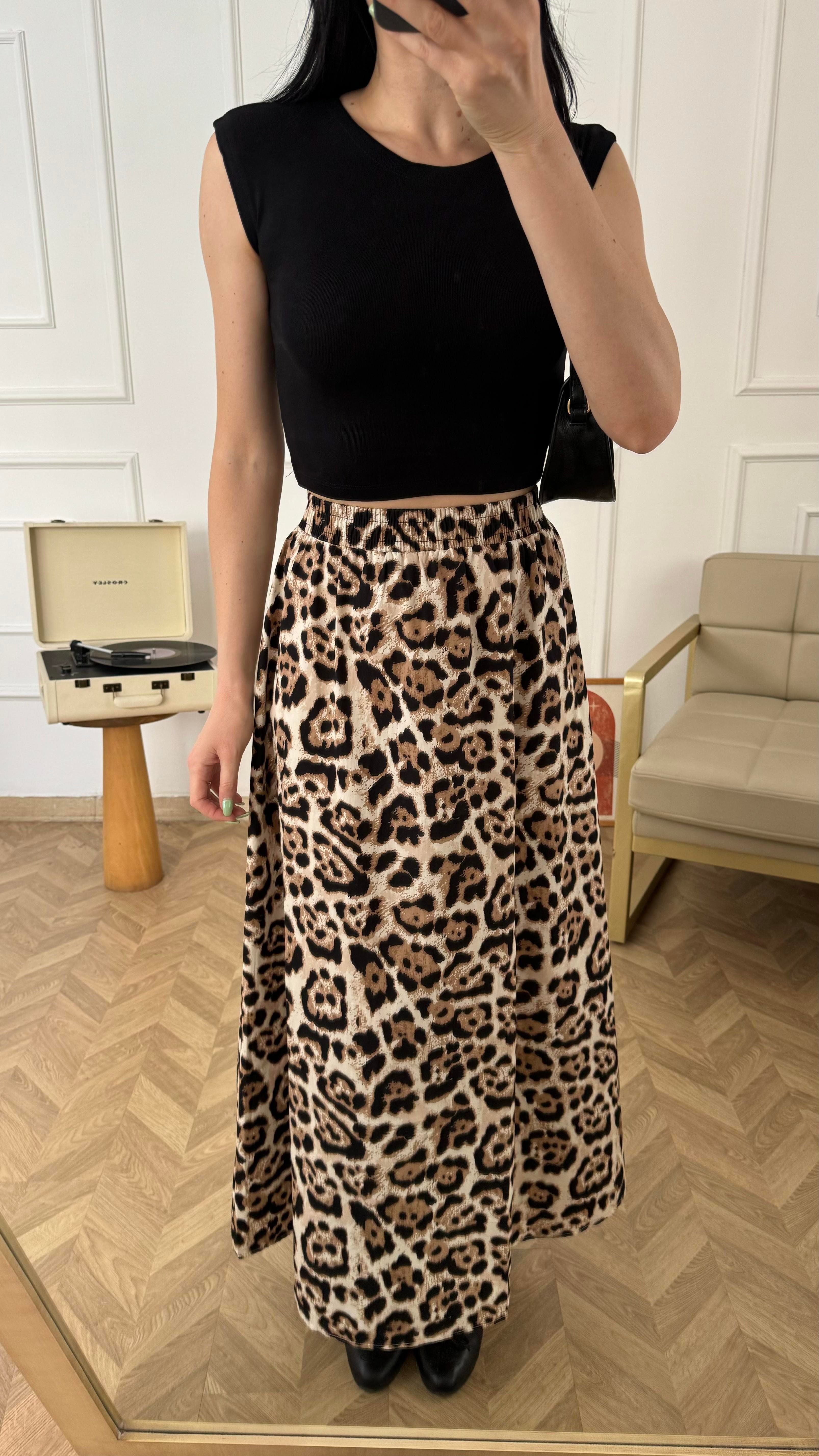 Leopar Desen Poplin Etek