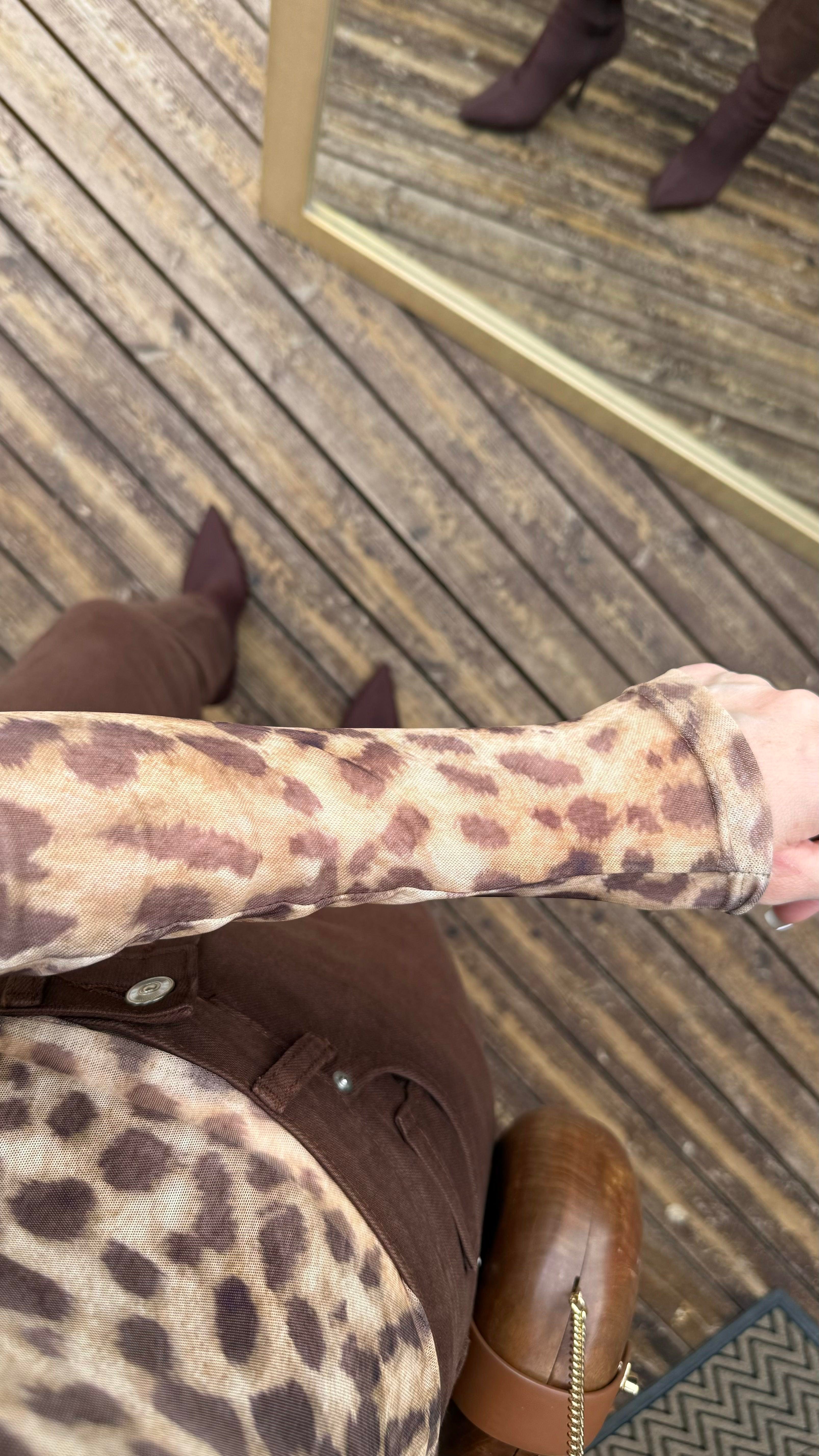 Leopar Tül Bluz