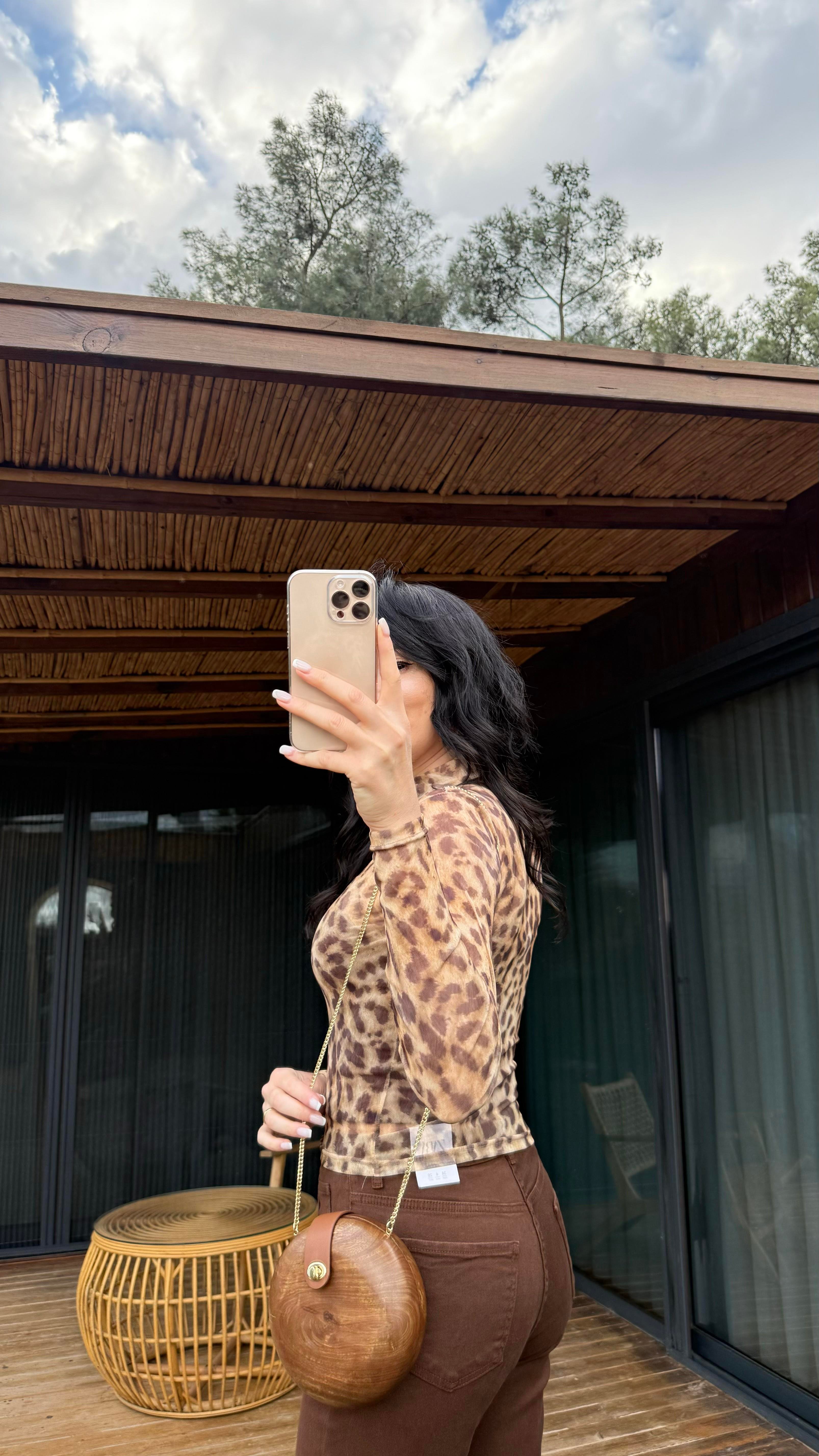 Leopar Tül Bluz
