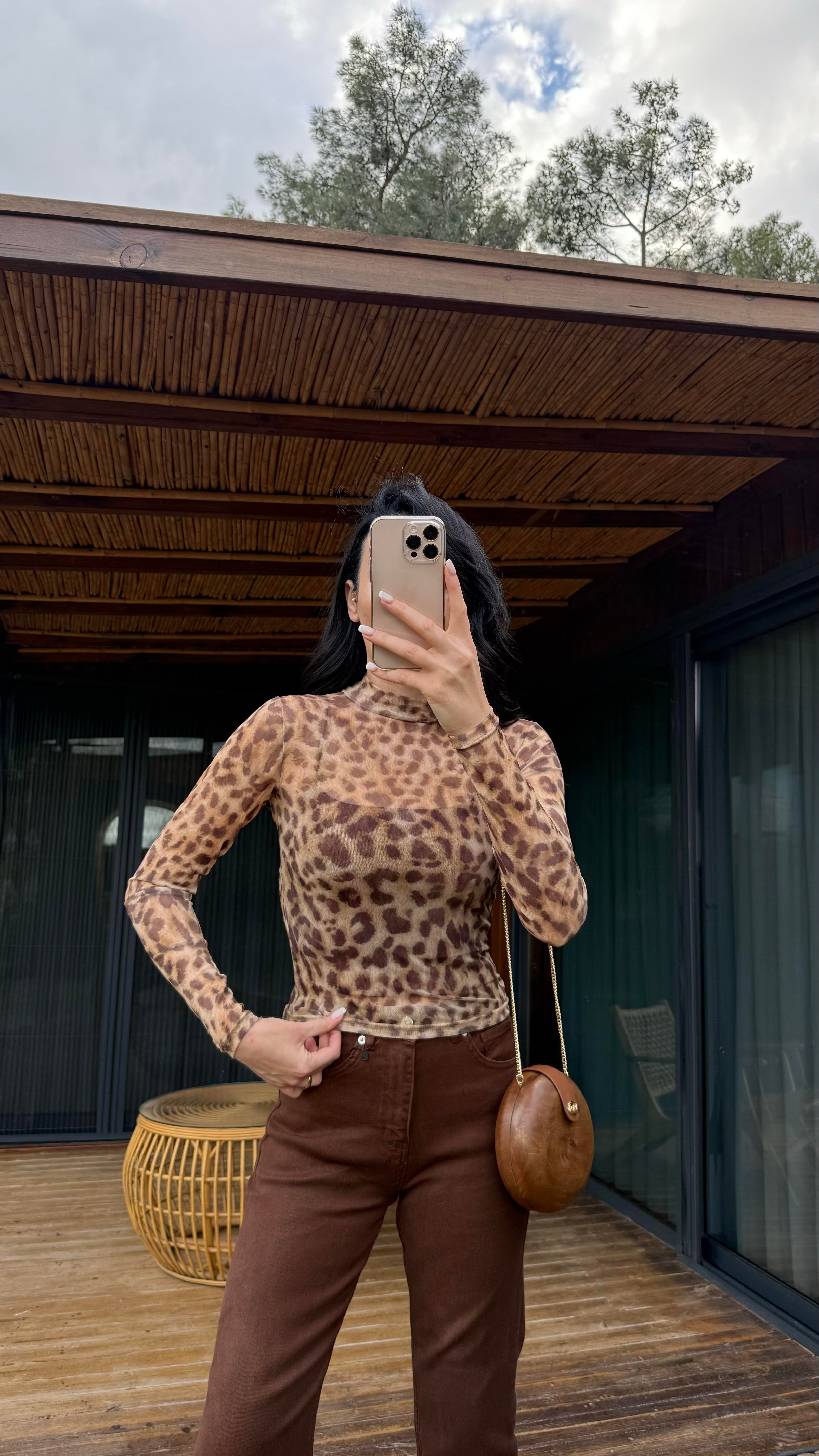 Leopar Tül Bluz
