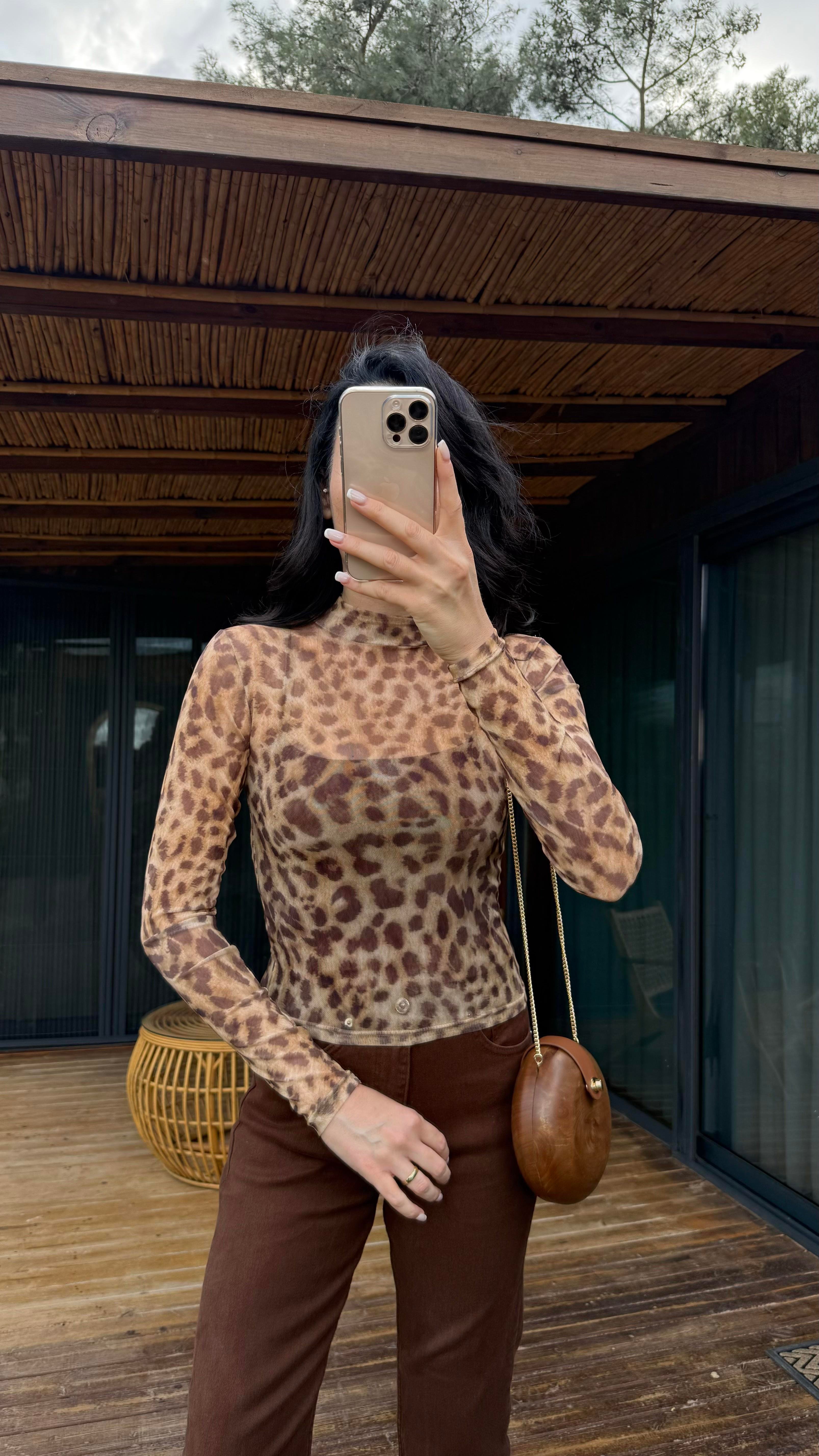 Leopar Tül Bluz