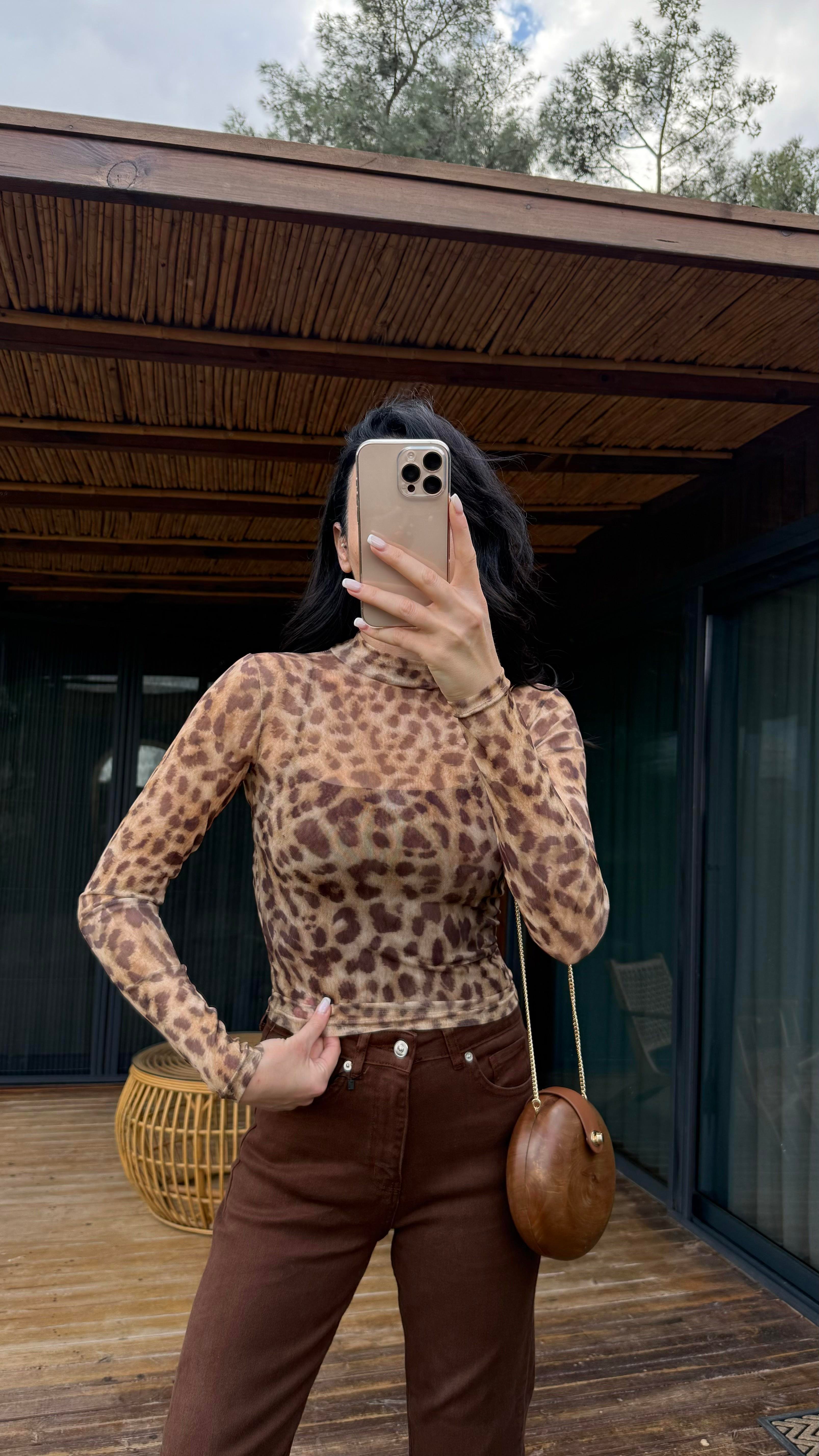 Leopar Tül Bluz