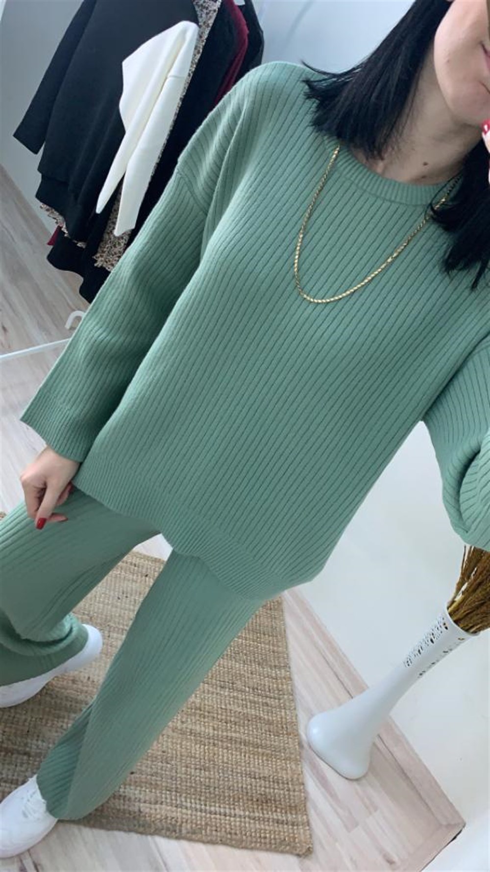 Mint Renk Fitilli Triko Takım