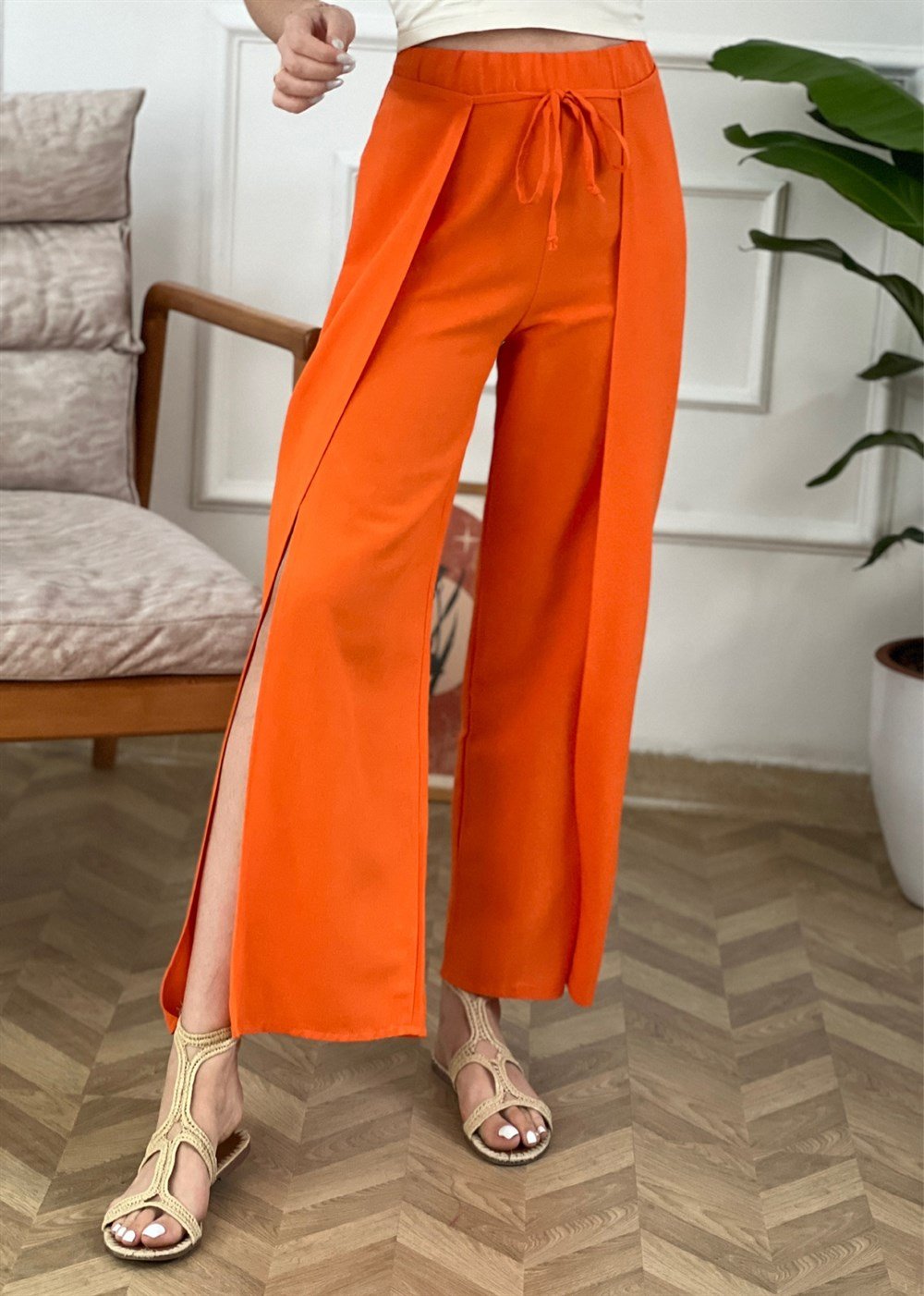 Orange Keten Zarf Pantolon