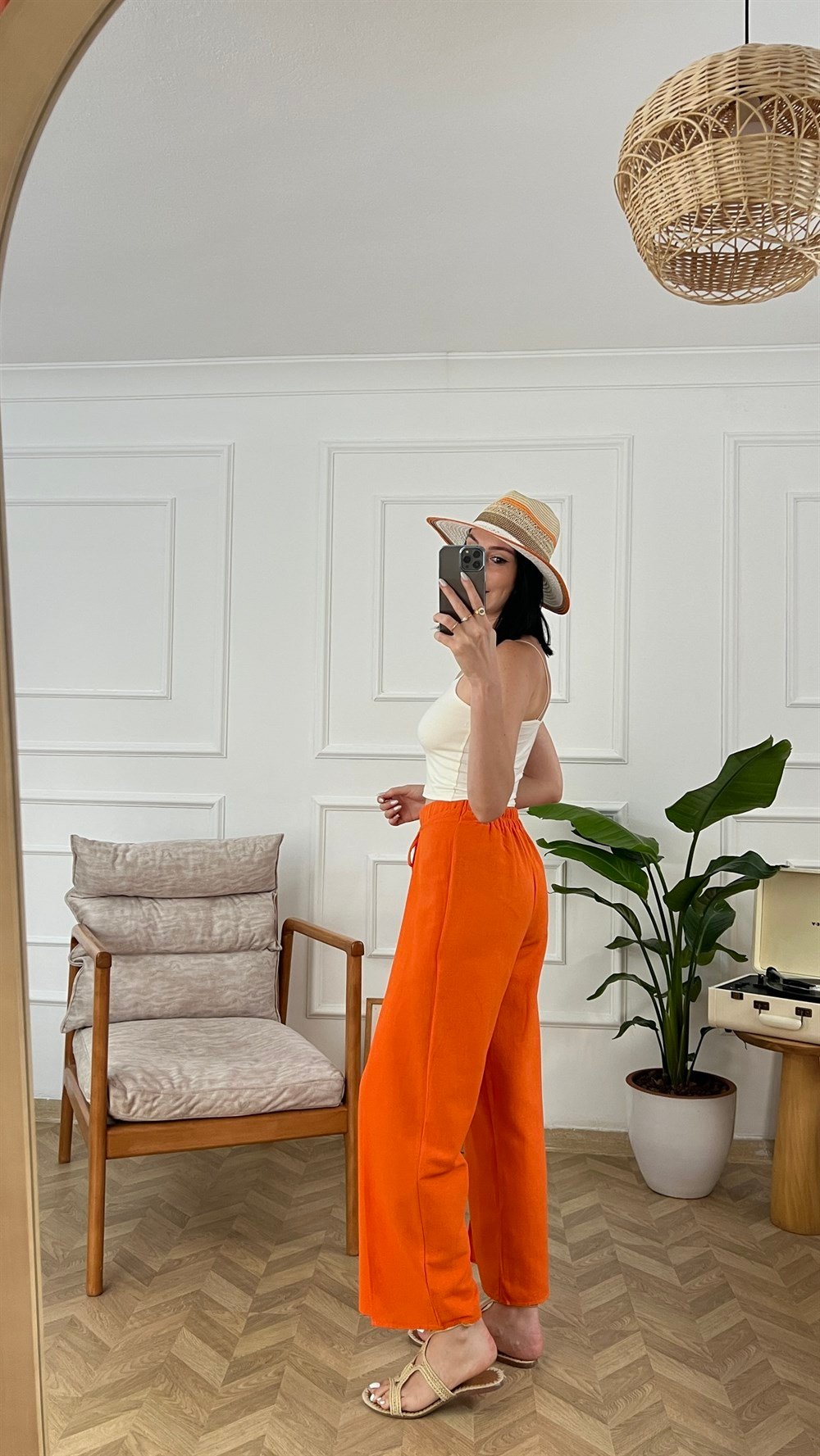 Orange Keten Zarf Pantolon