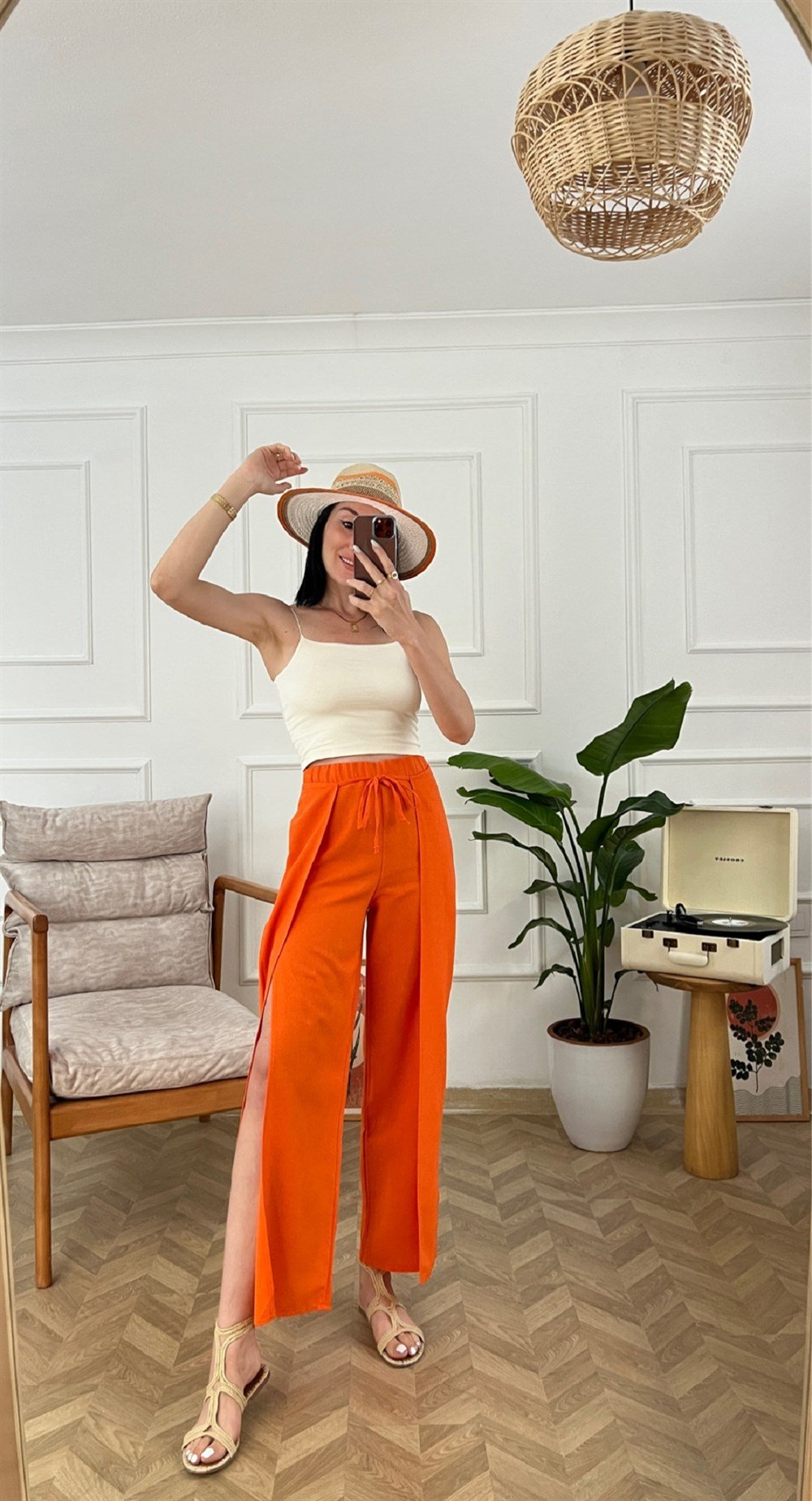 Orange Keten Zarf Pantolon
