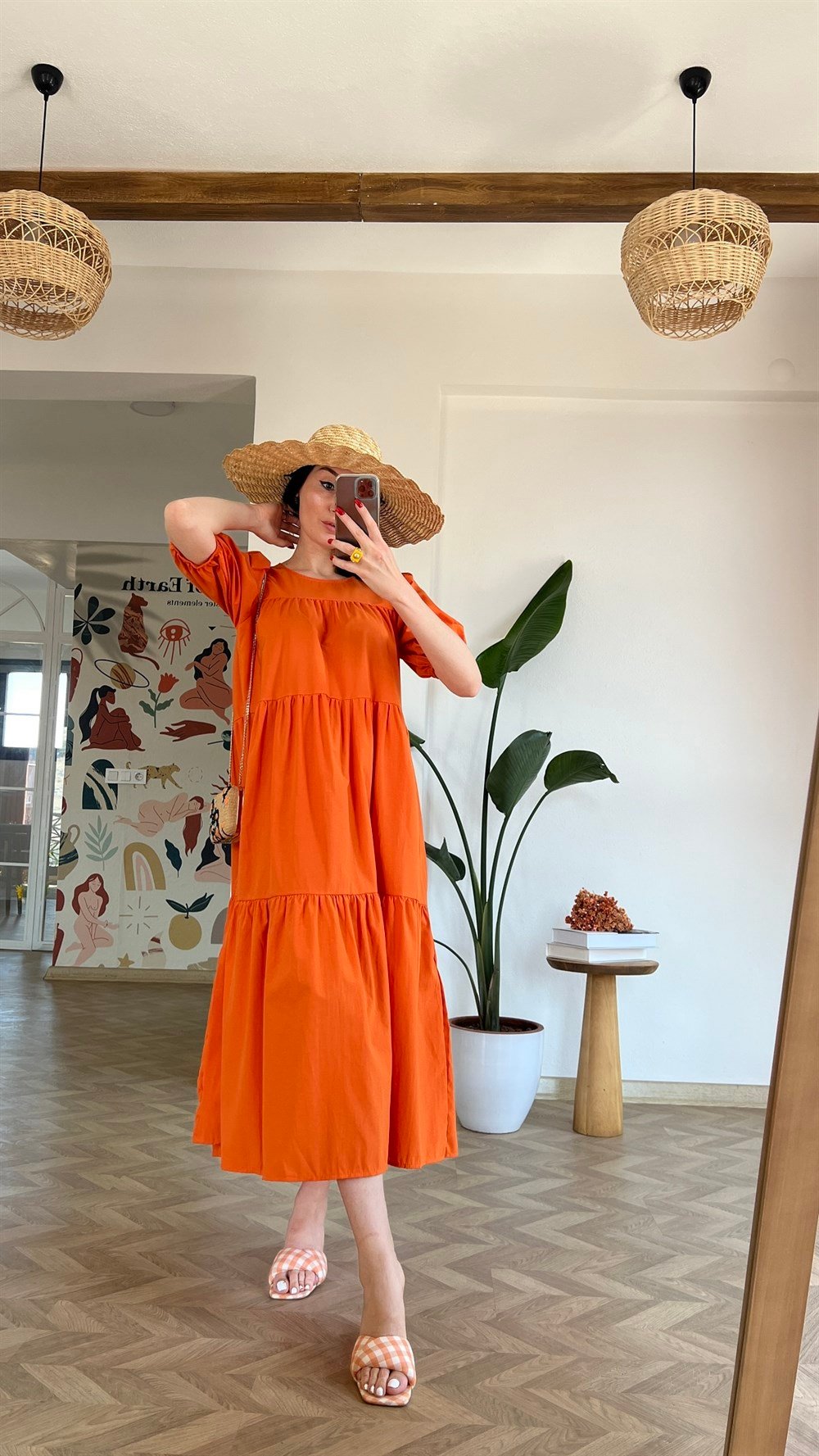 Orange Poplin Elbise