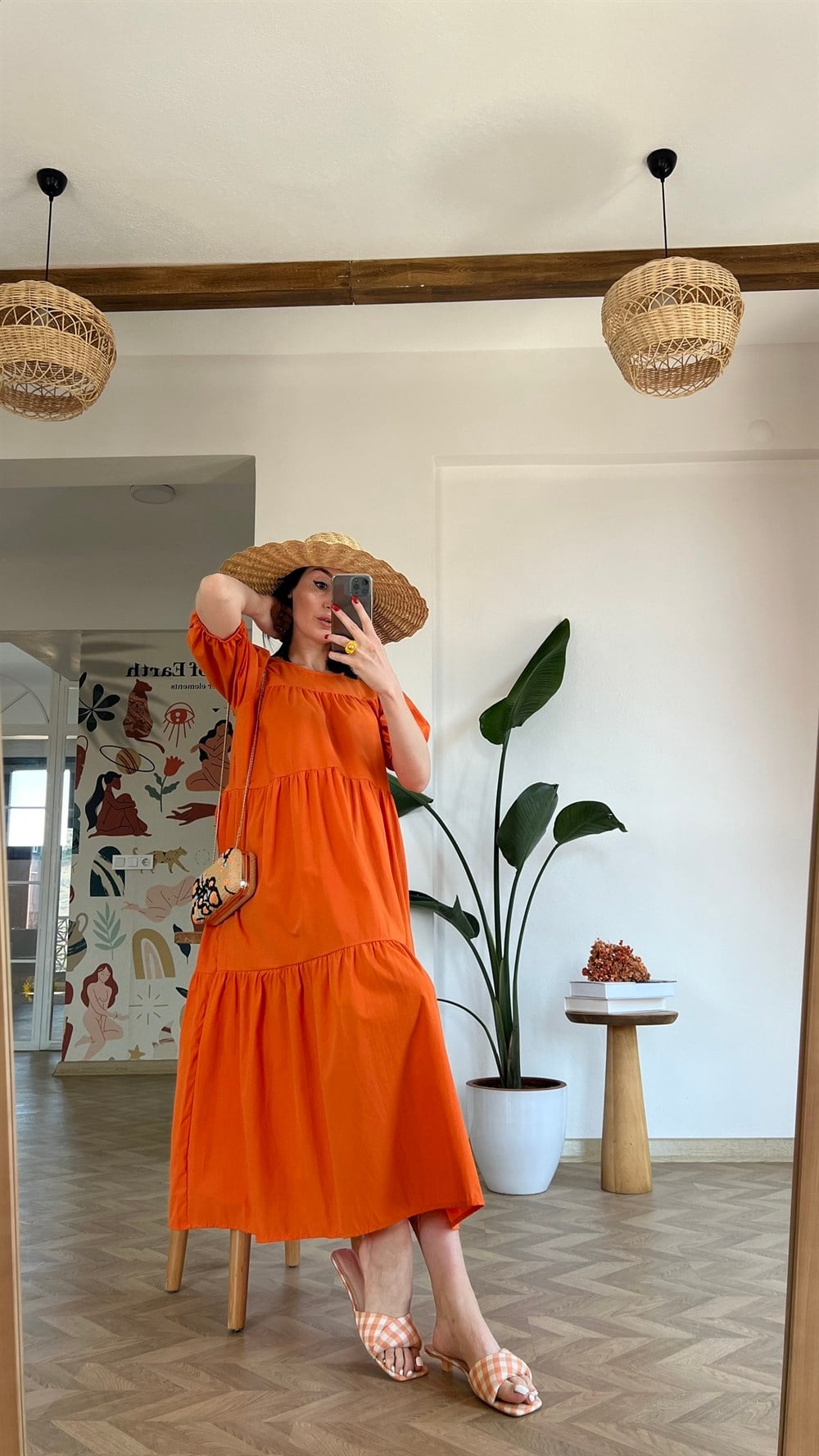 Orange Poplin Elbise