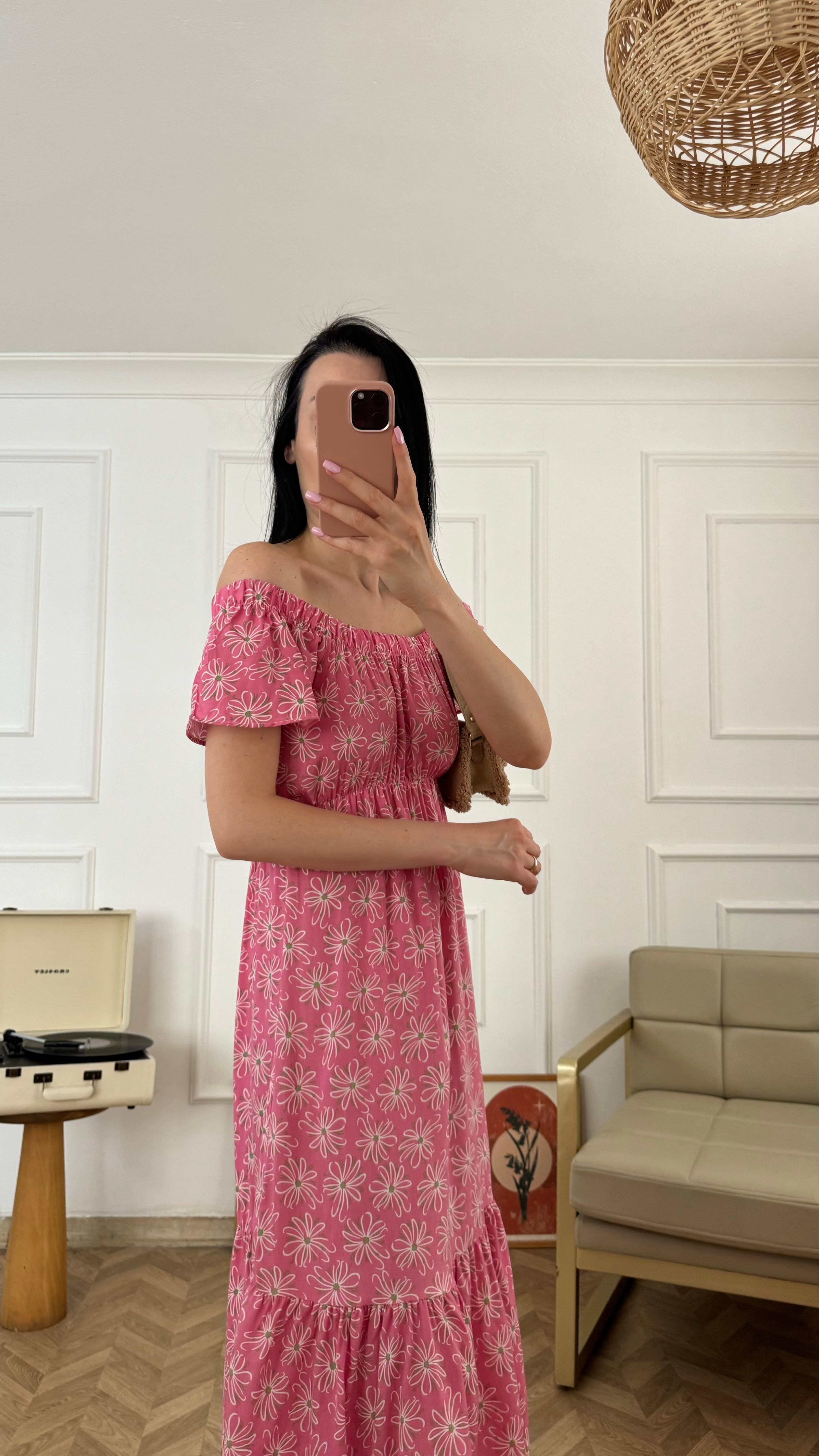 Pembe Çiçek Desen Elbise