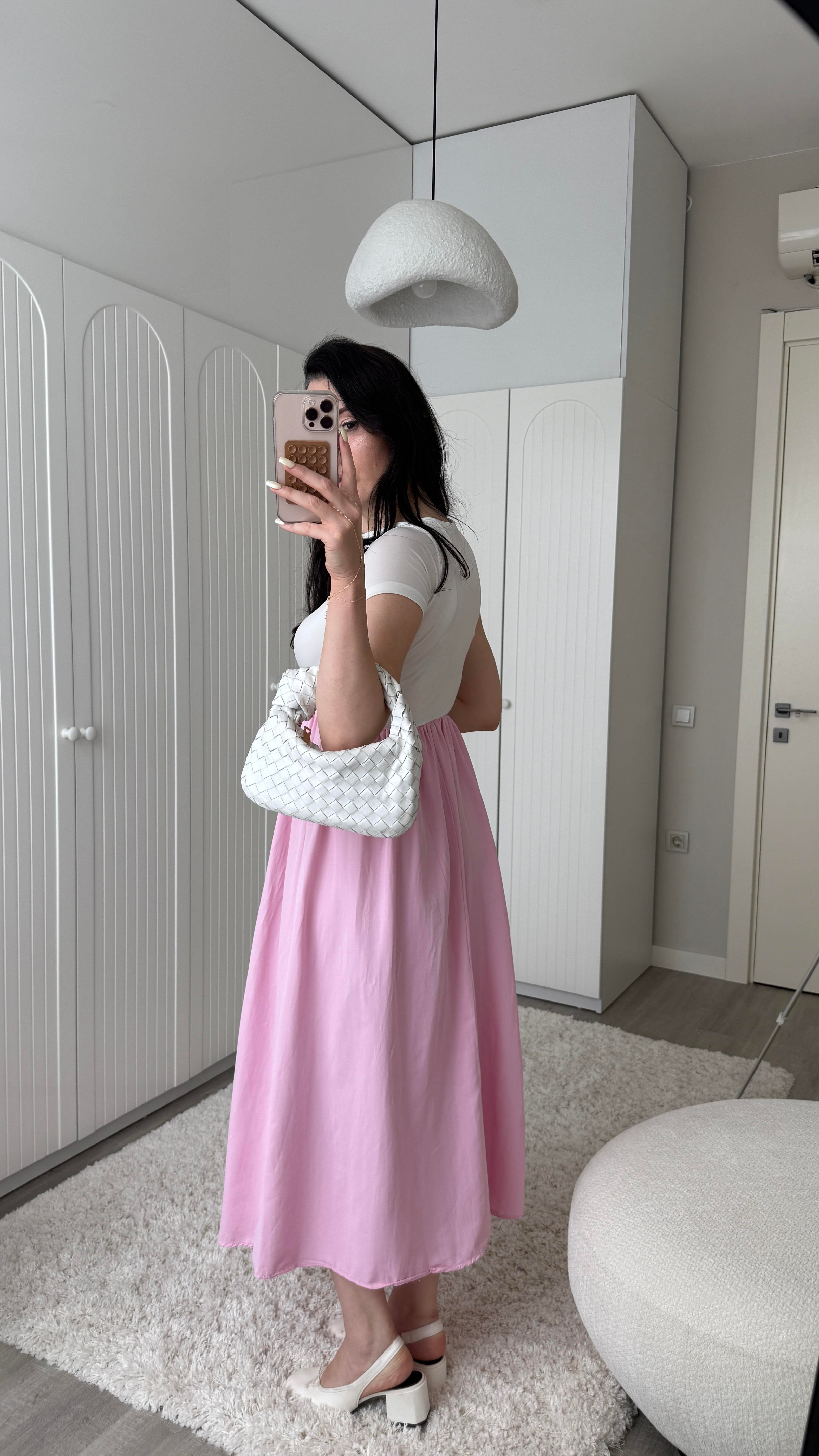 Pembe Eteği Poplin Elbise