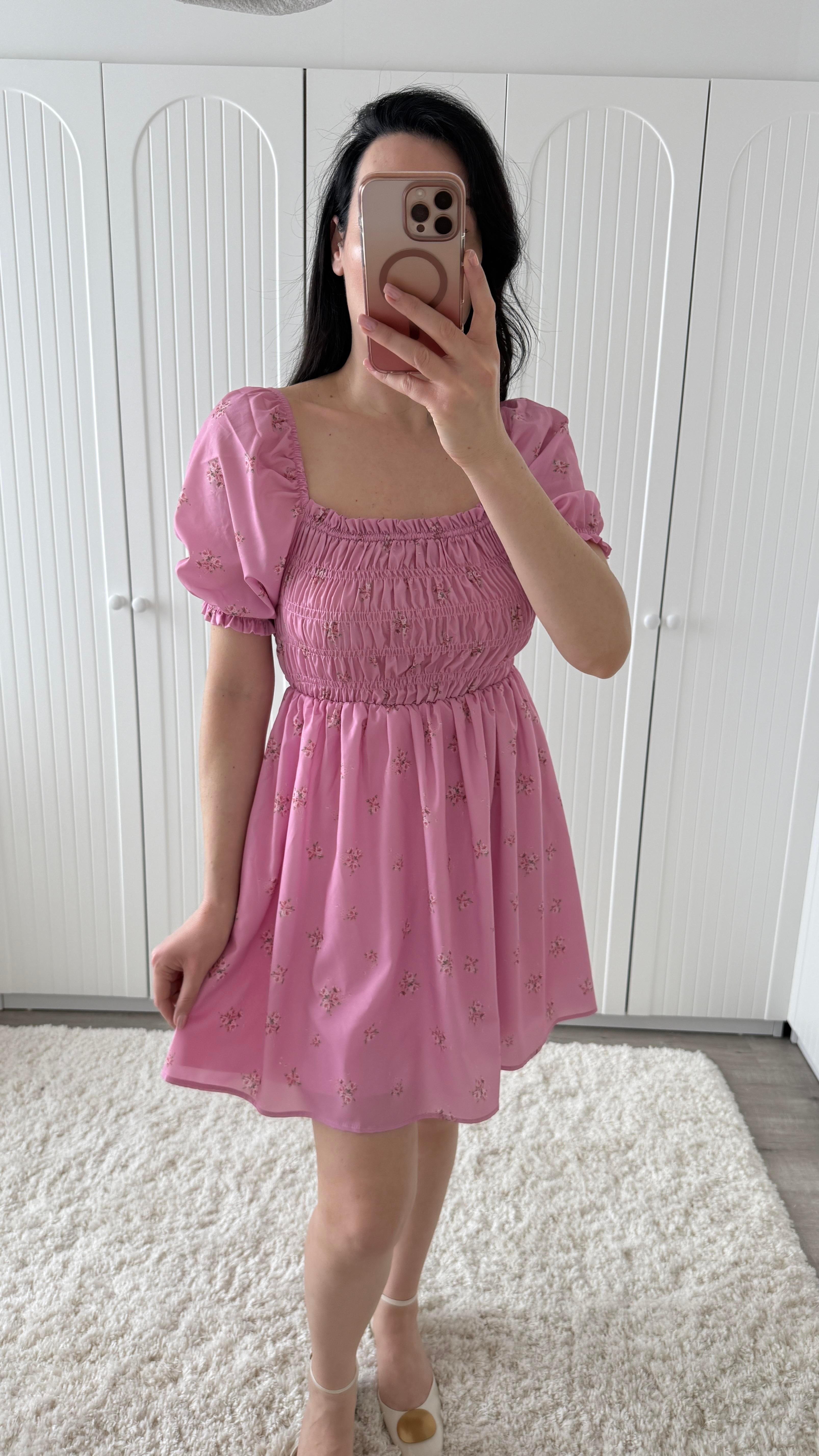 Pembe Gipeli Çıtır Desen Elbise