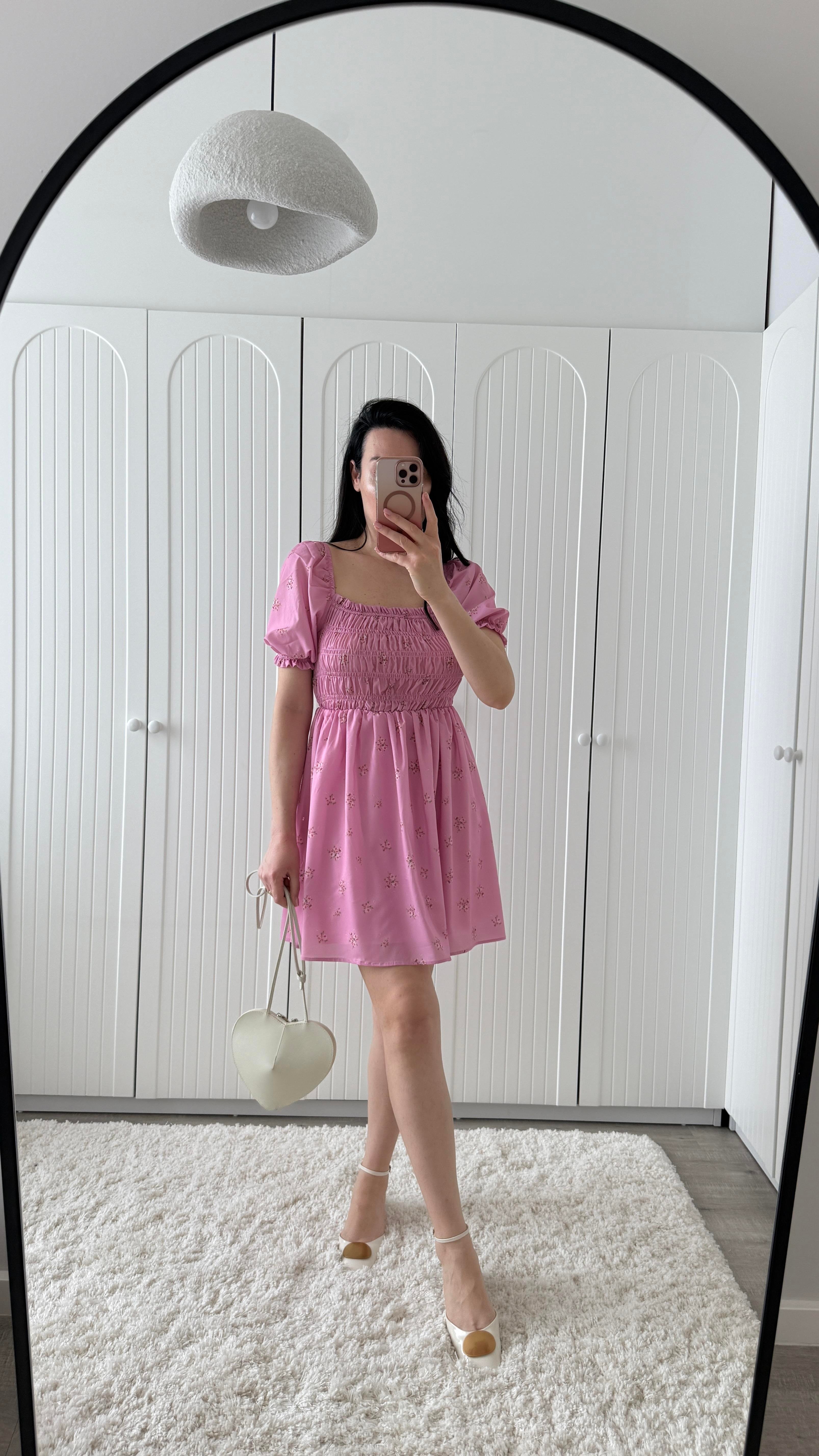 Pembe Gipeli Çıtır Desen Elbise