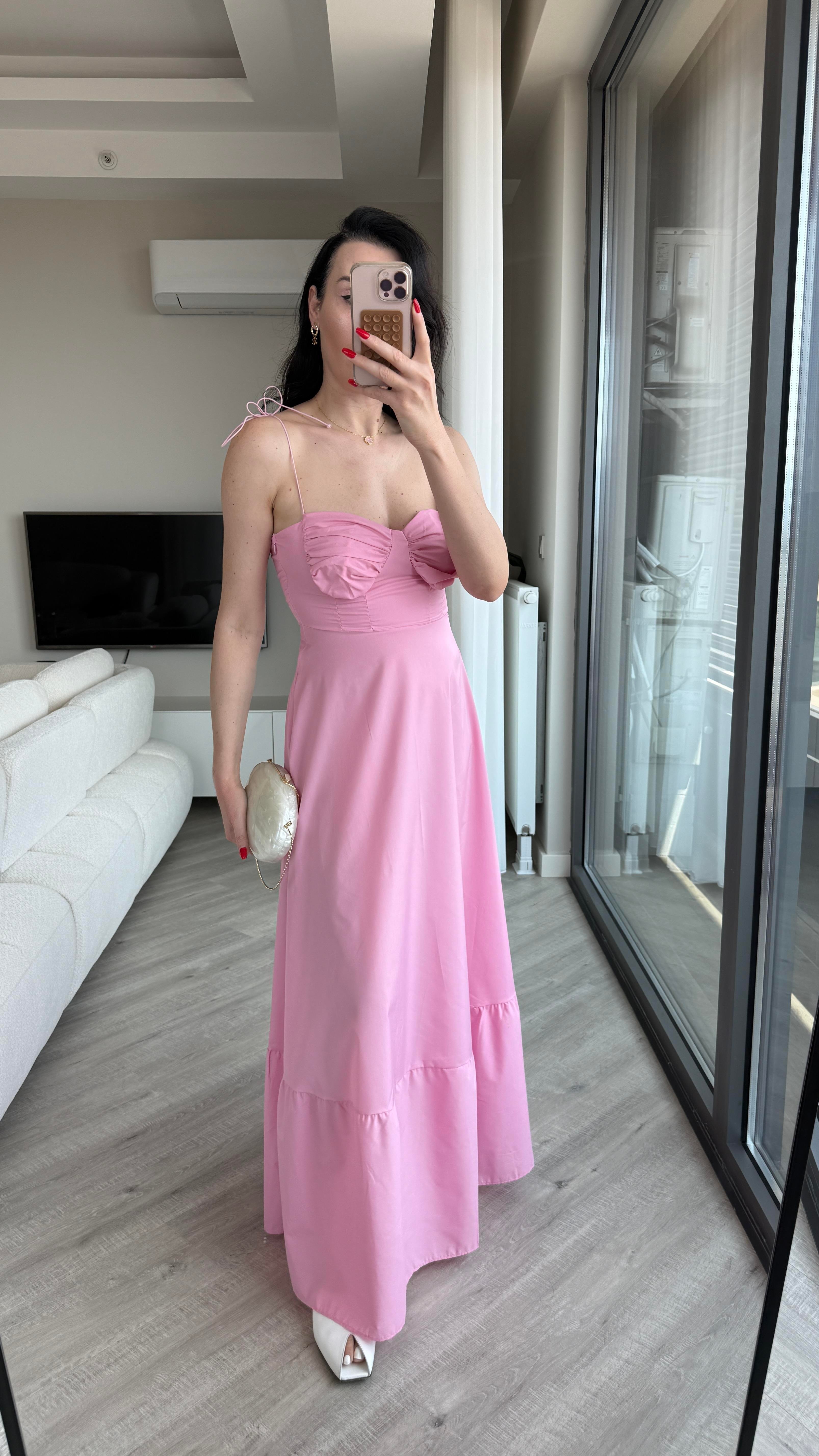 Pembe İp Askılı Voila Elbise