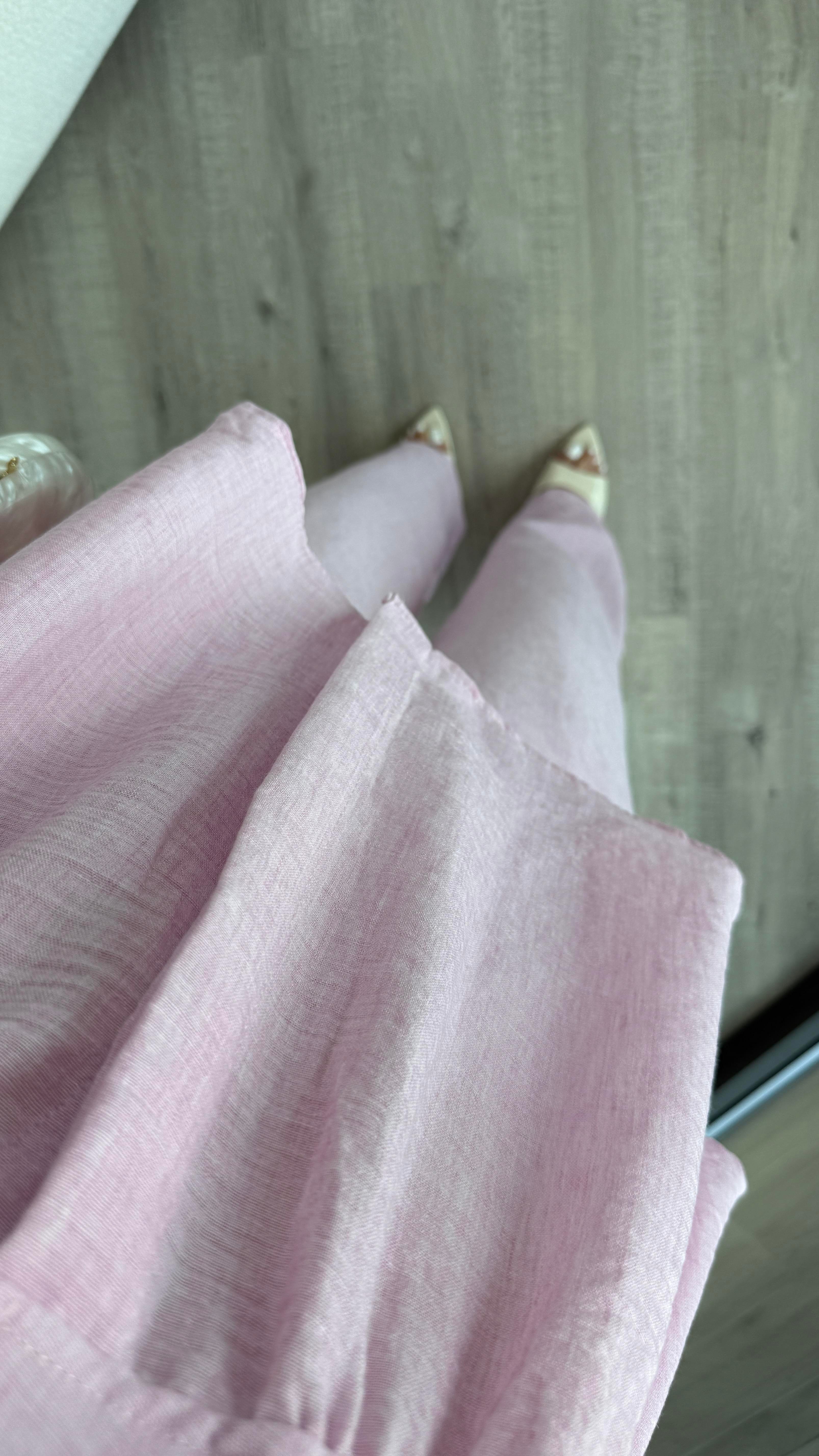 Pembe Keten Yeleği Volanlı Takım