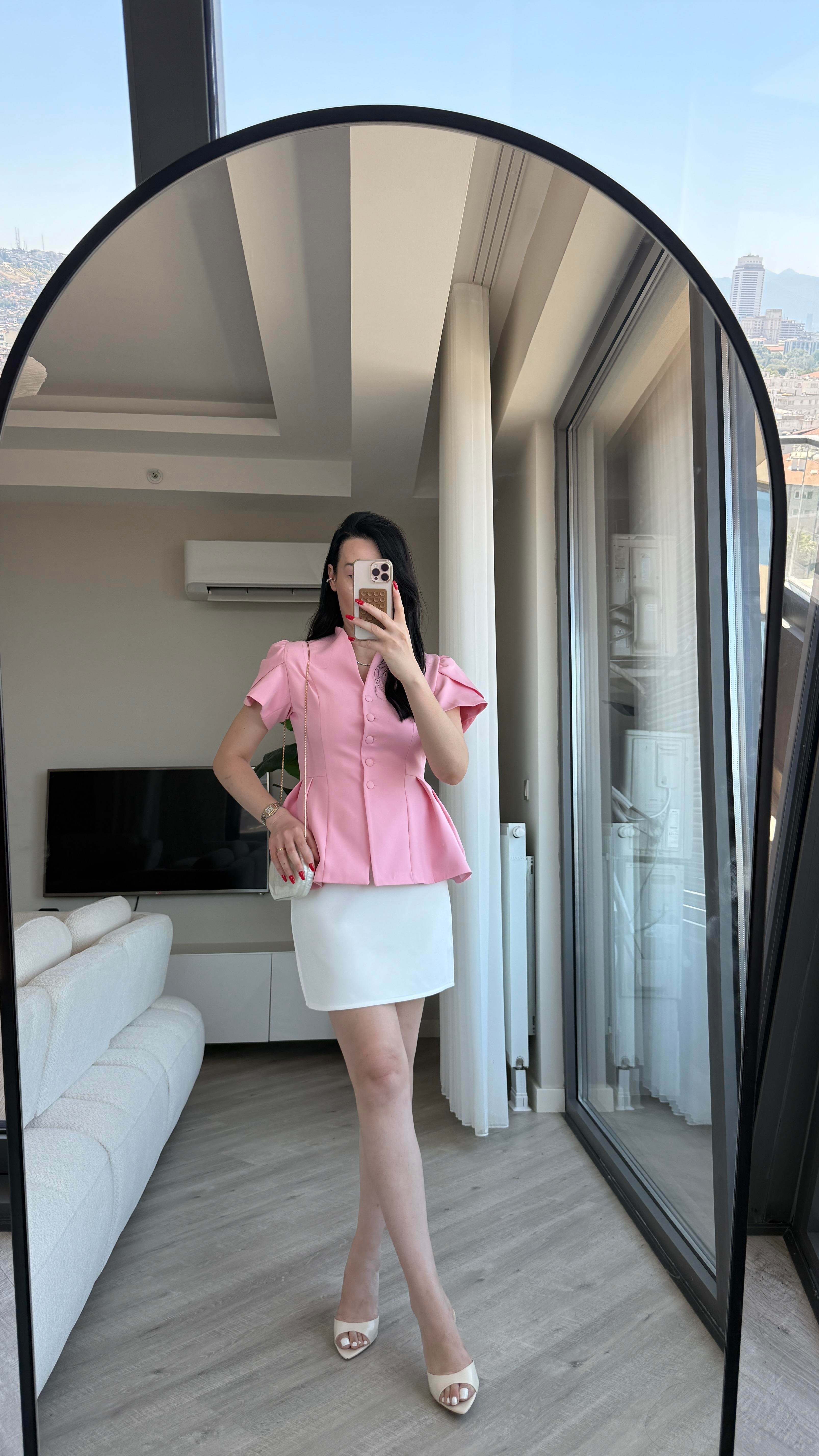 Pembe Kısa Kollu Ceket