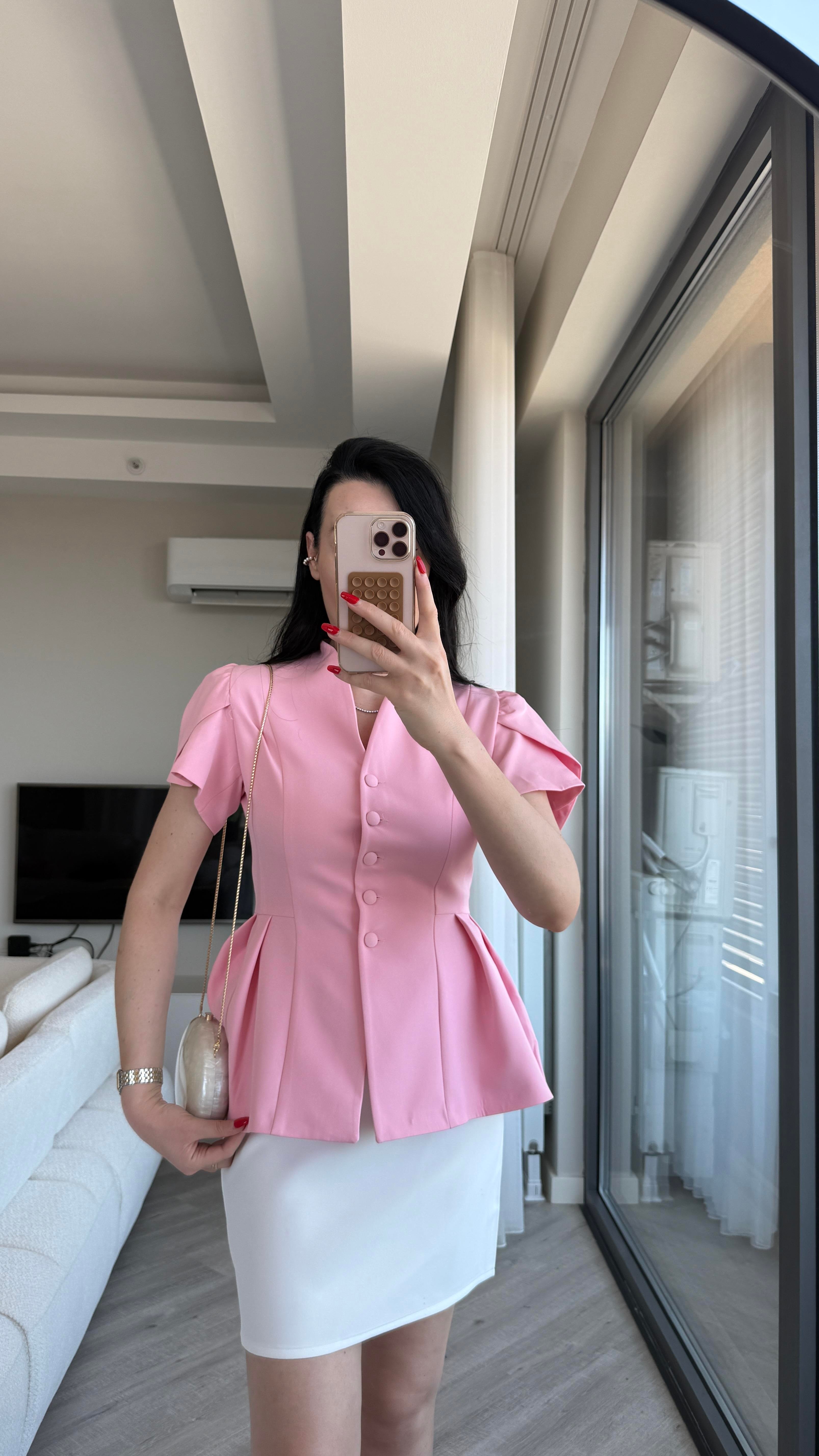 Pembe Kısa Kollu Ceket