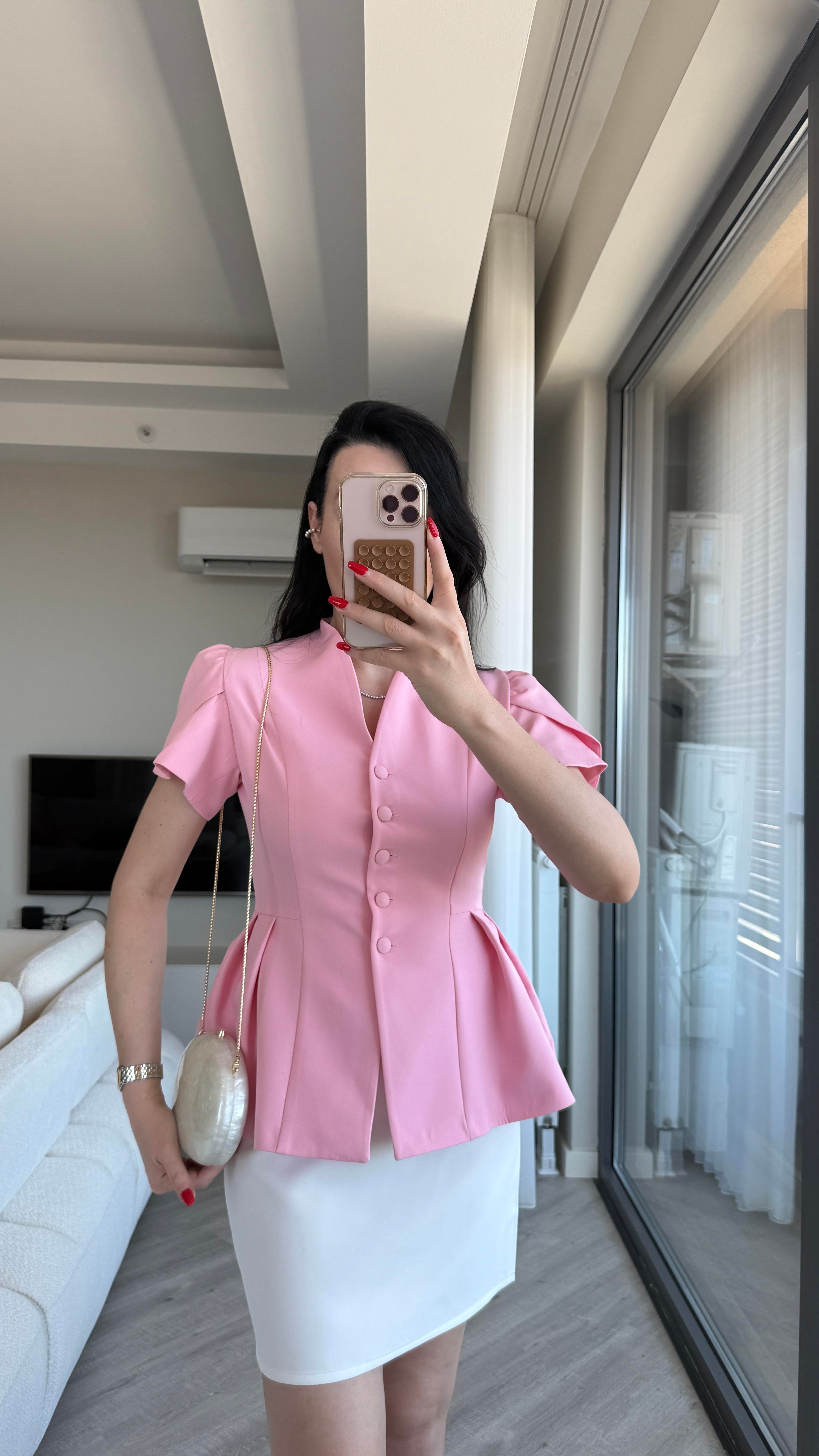 Pembe Kısa Kollu Ceket