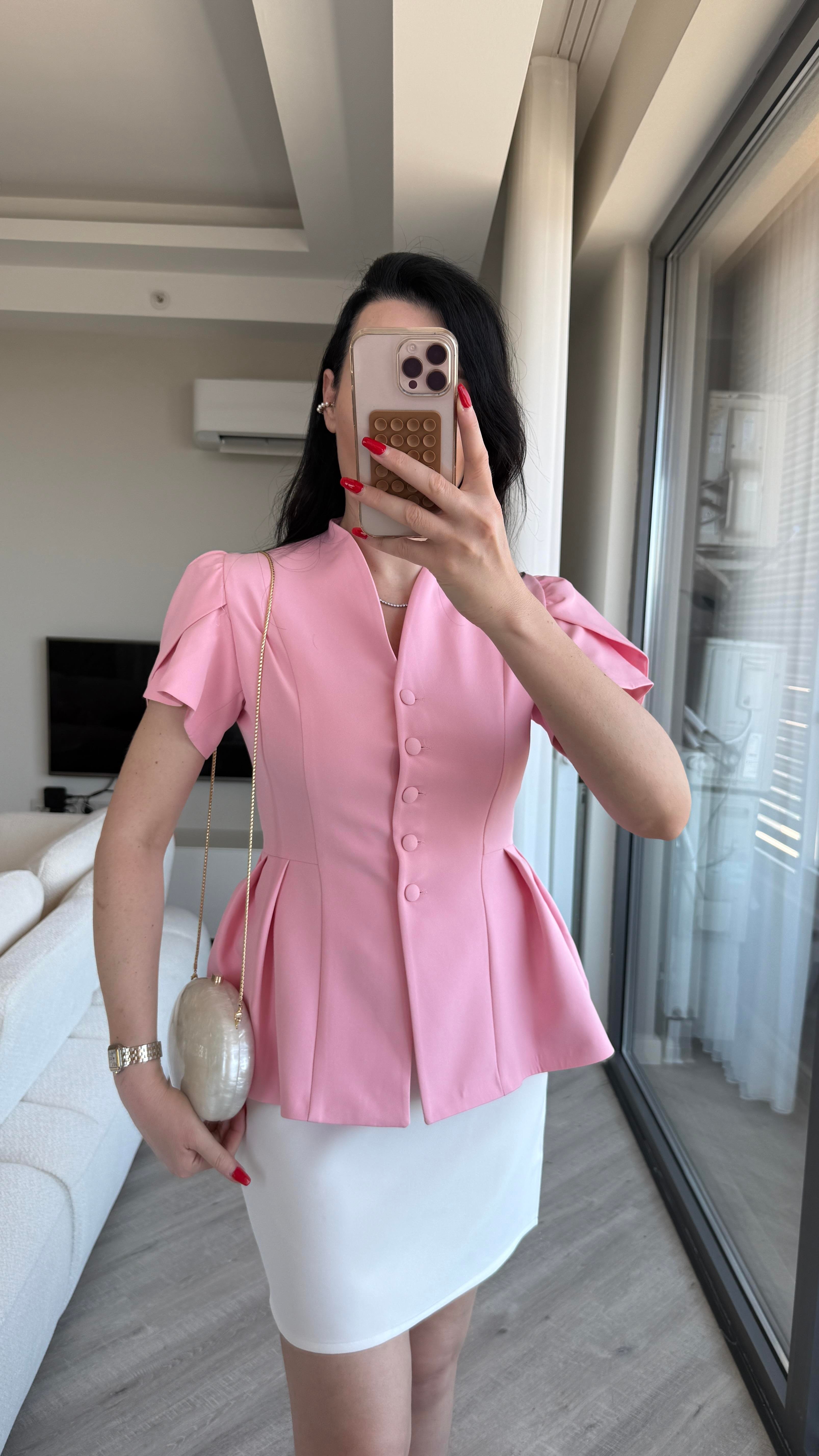 Pembe Kısa Kollu Ceket