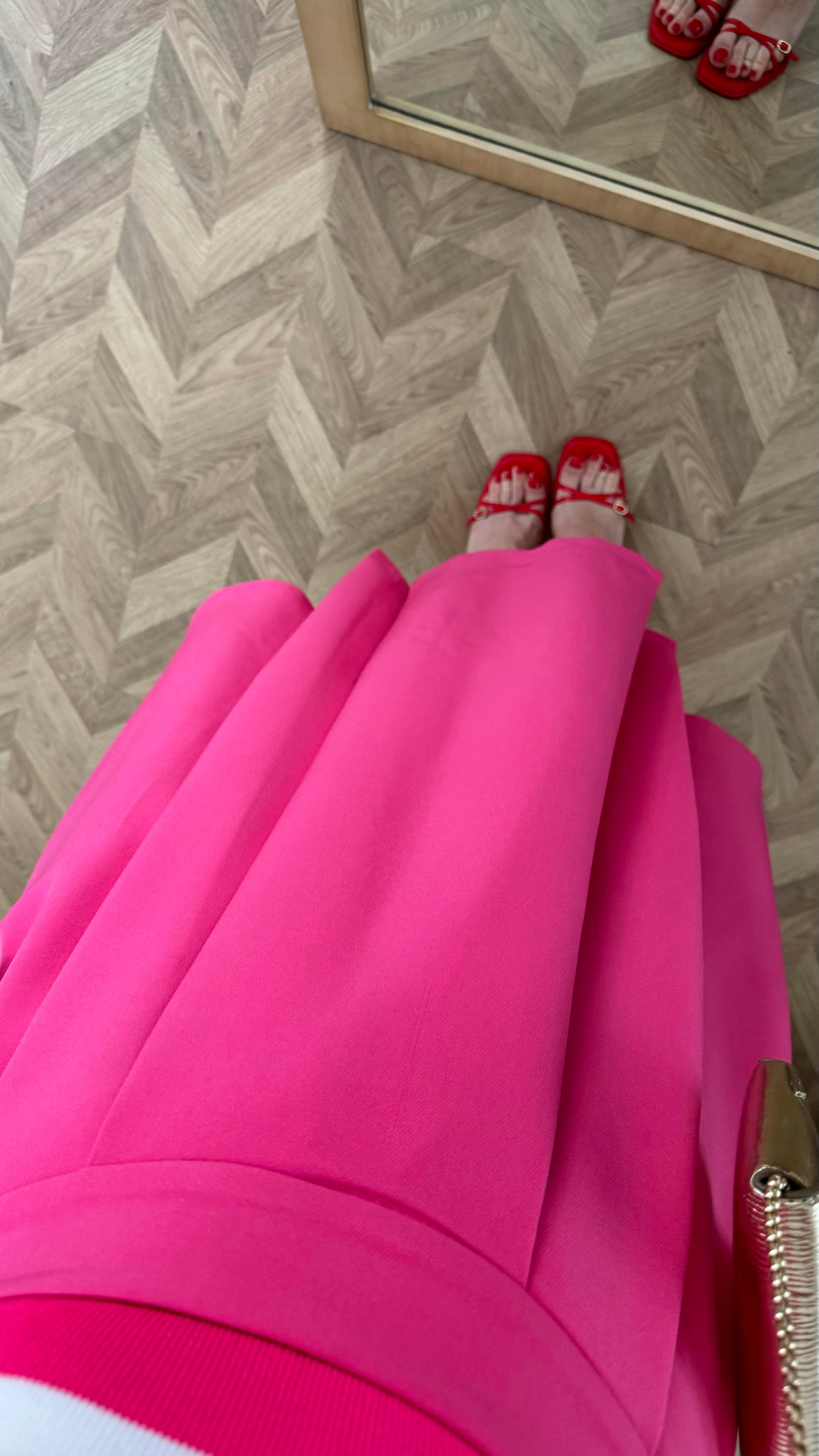 Pembe Midi Boy Kloş Etek