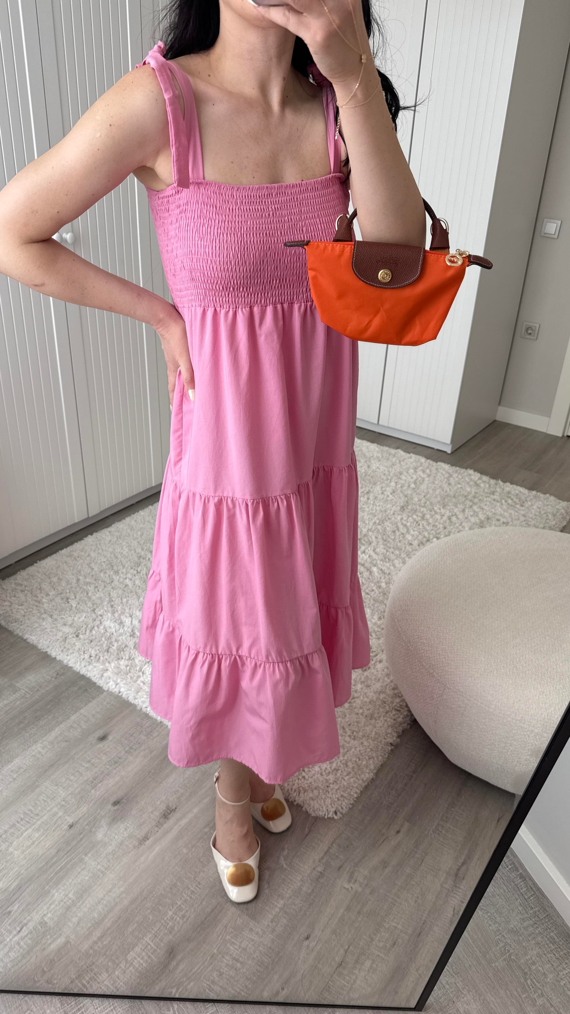 Pembe Omuzdan Bağlamalı Gipeli Elbise