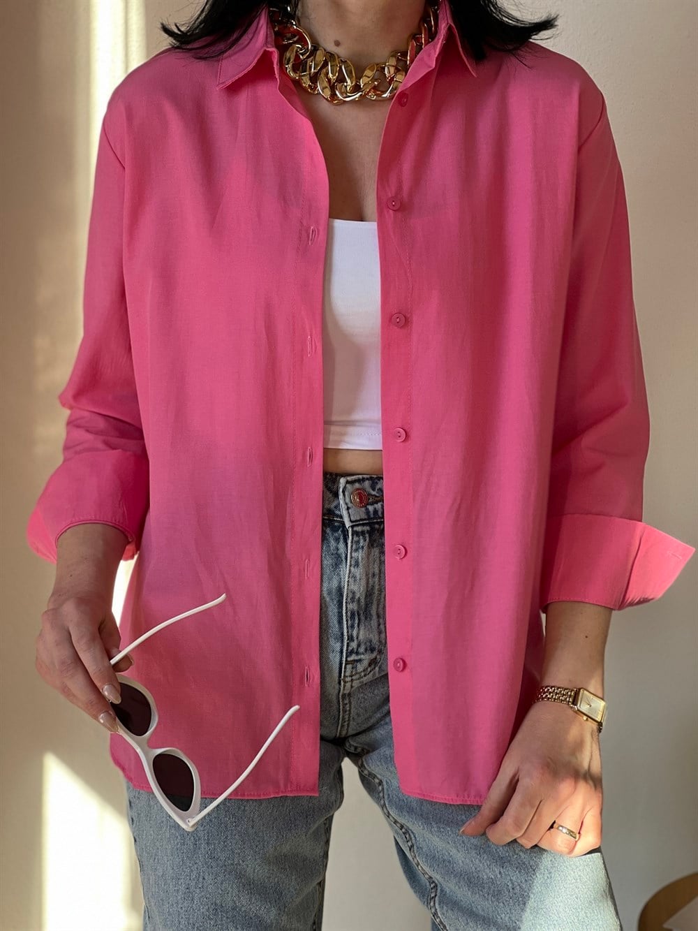 Pembe Poplin Kumaş Gömlek