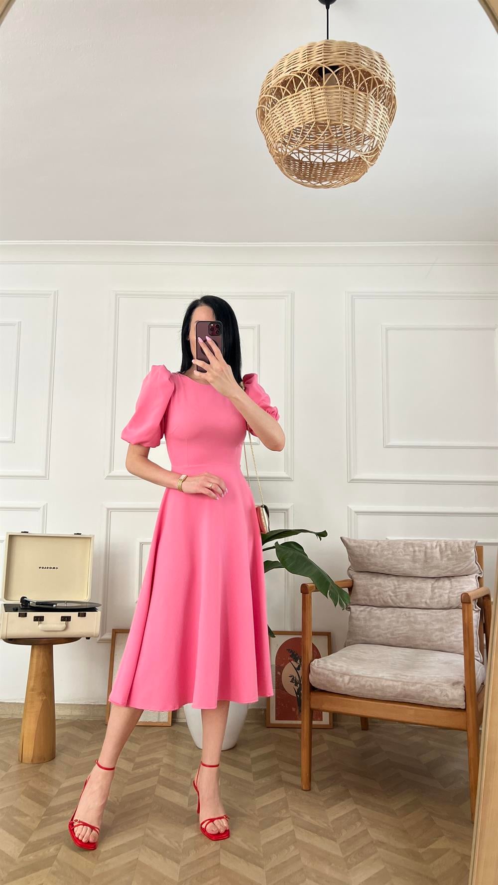 Şeker Pembe Prenses Kol Elbise