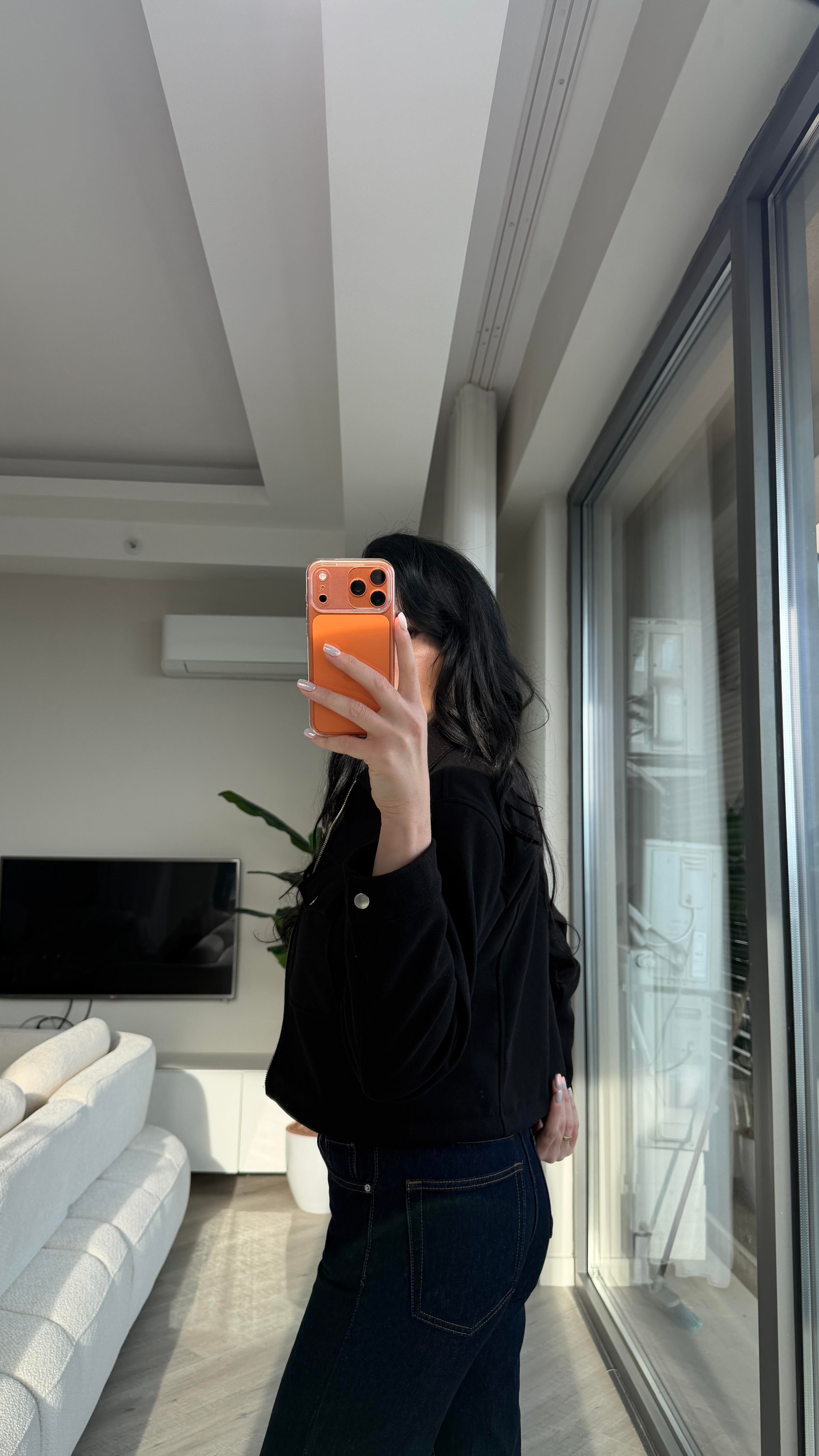 Siyah Cep Detaylı Kaşe Ceket