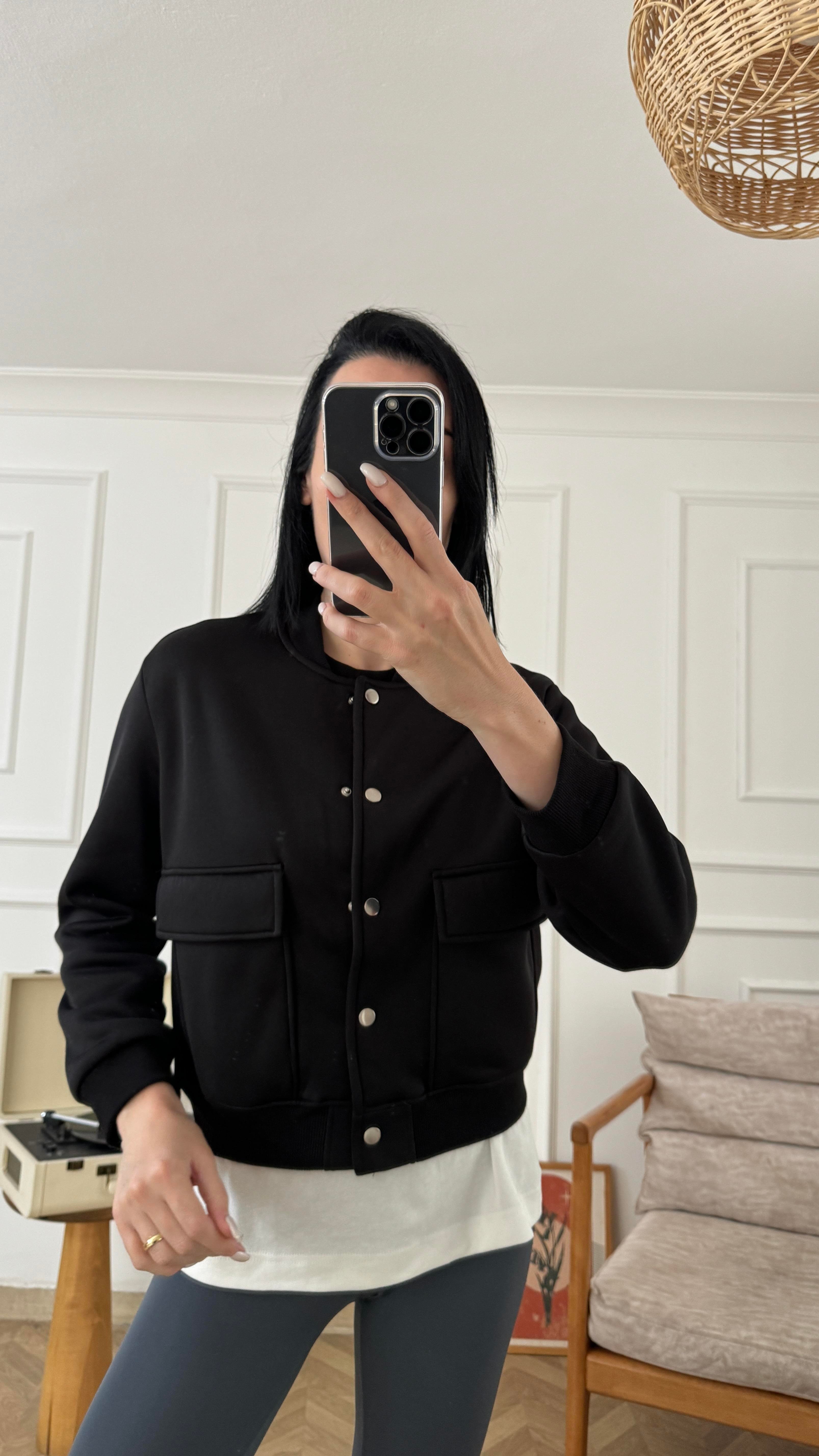 Siyah Cepli Bomber Ceket