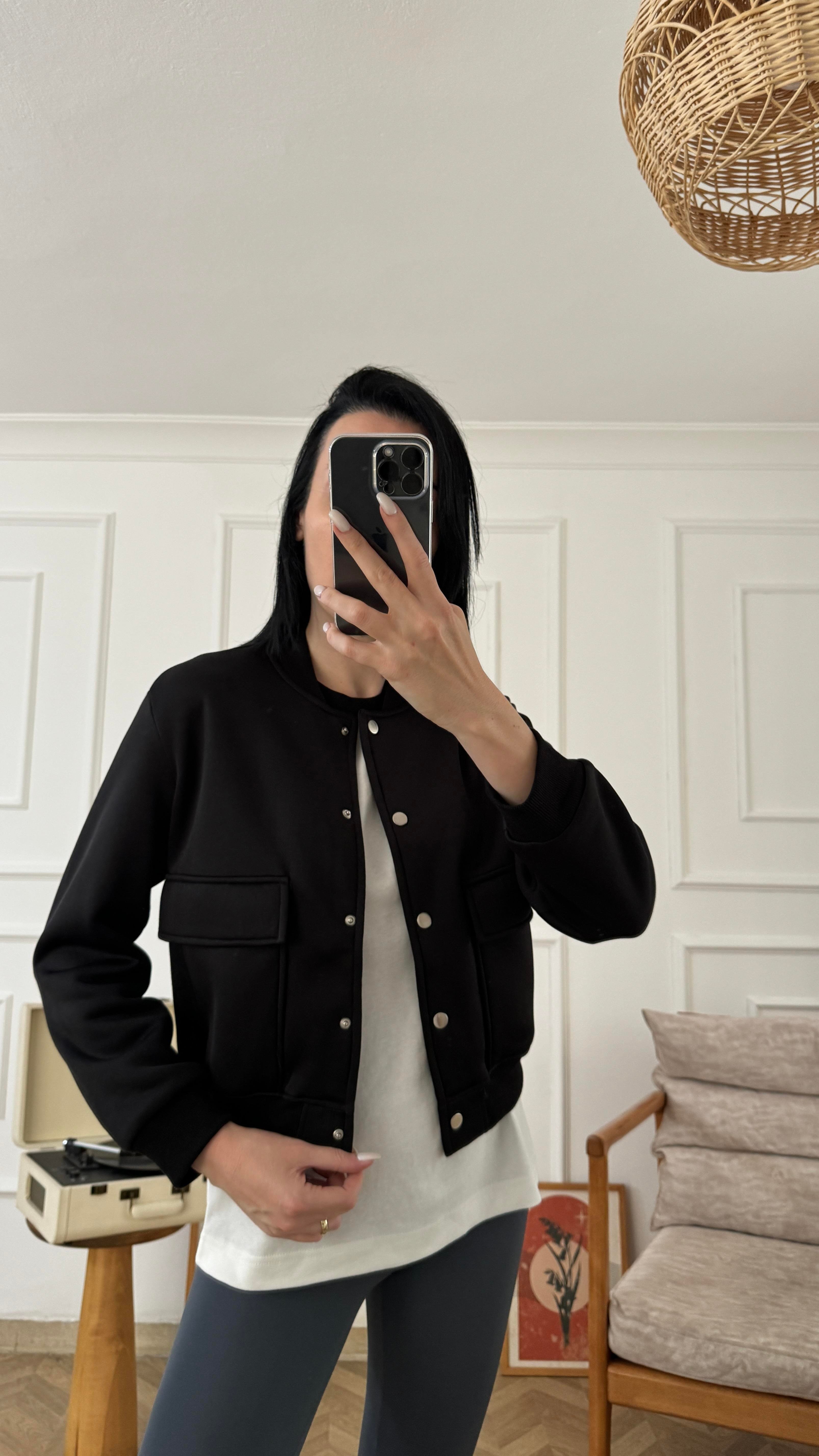 Siyah Cepli Bomber Ceket
