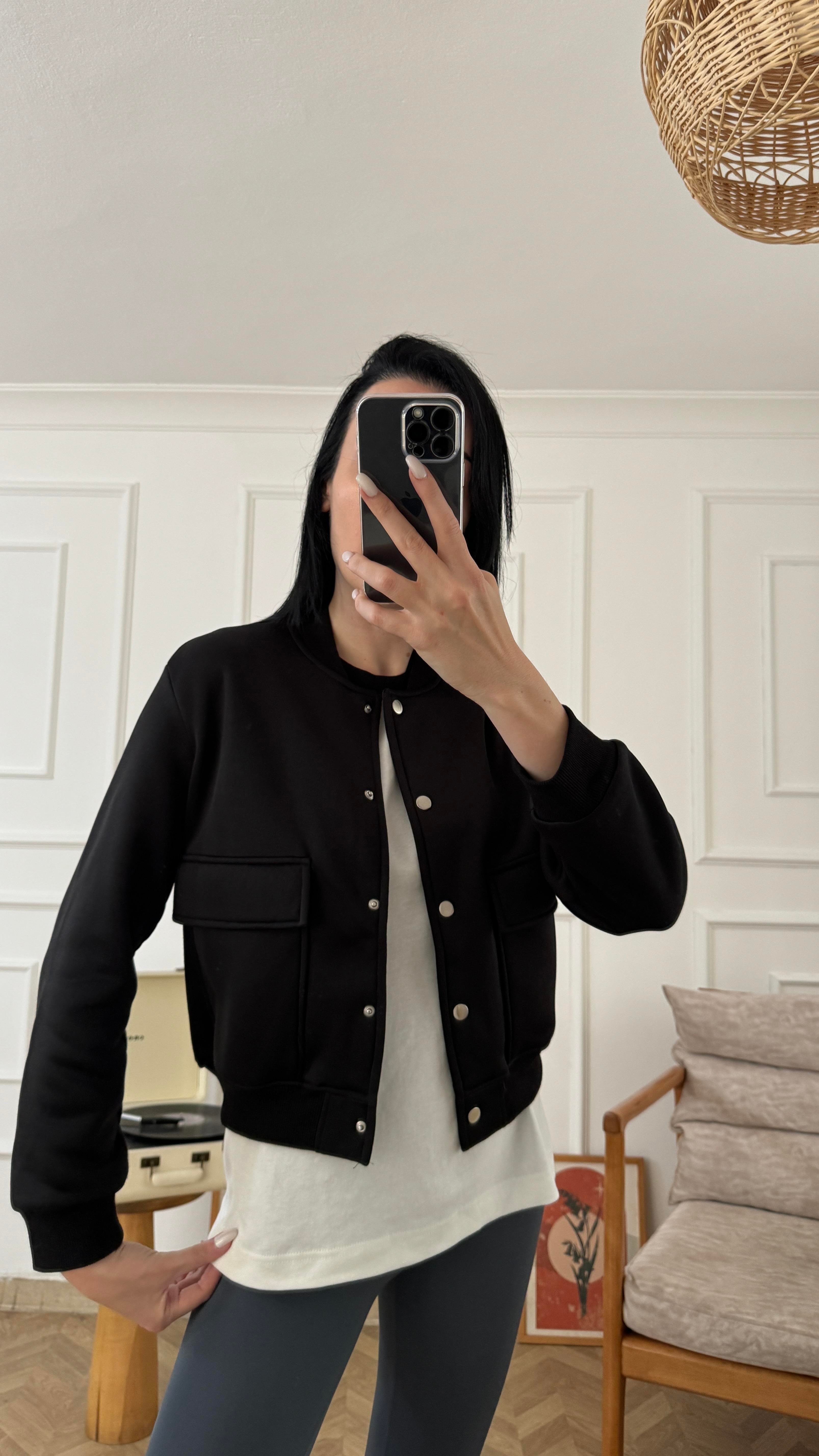 Siyah Cepli Bomber Ceket
