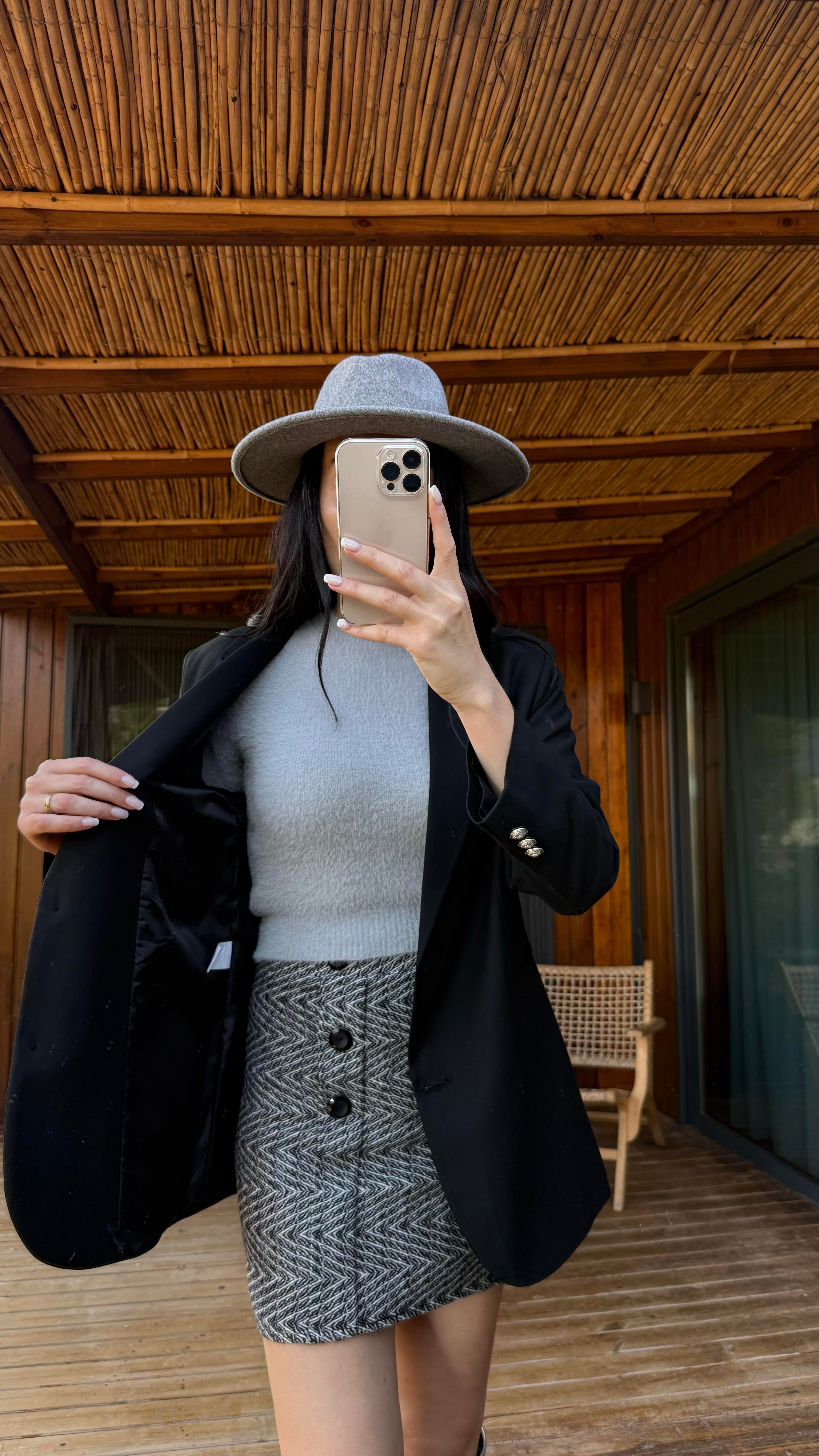 Siyah Çift Düğmeli Astarlı Blazer Ceket