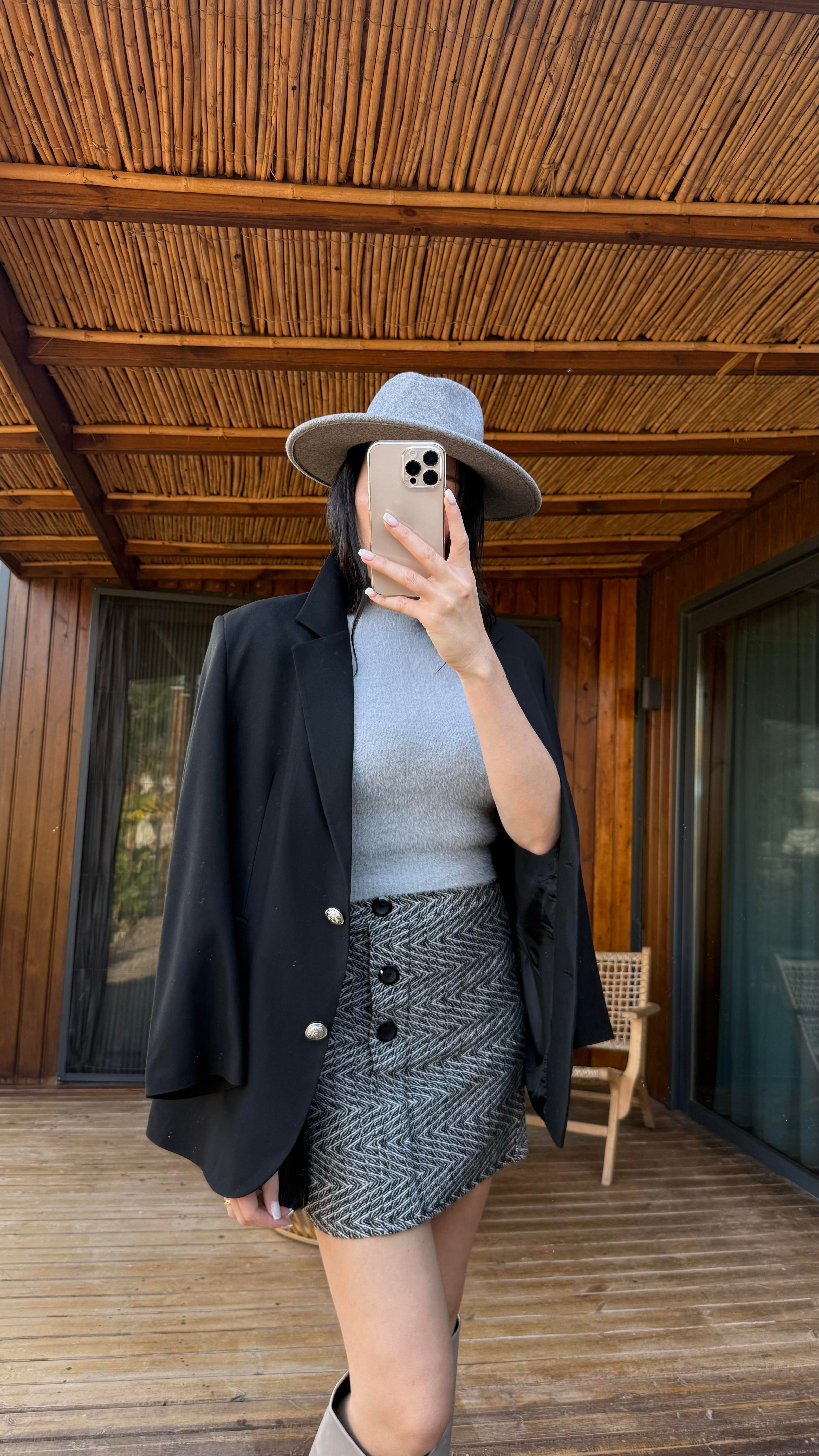 Siyah Çift Düğmeli Astarlı Blazer Ceket
