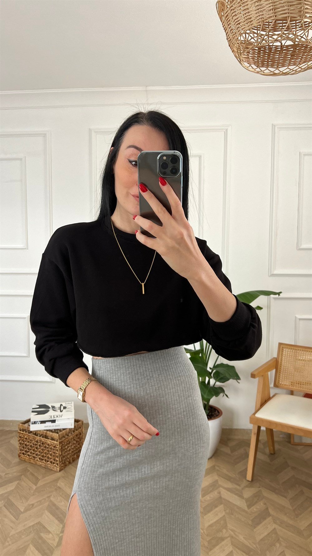 Siyah Crop Sweat