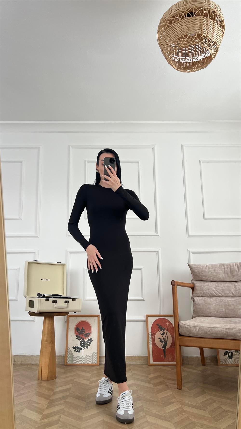 Siyah Full Likralı Elbise